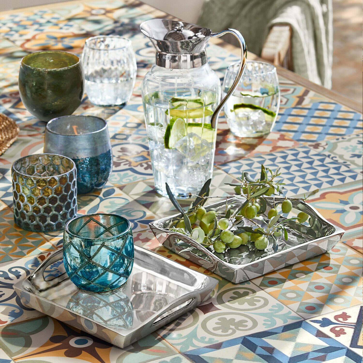 Mirabeau Windlicht Windlicht 4er Set Marine blau/grün (4er Set, 4er Set)