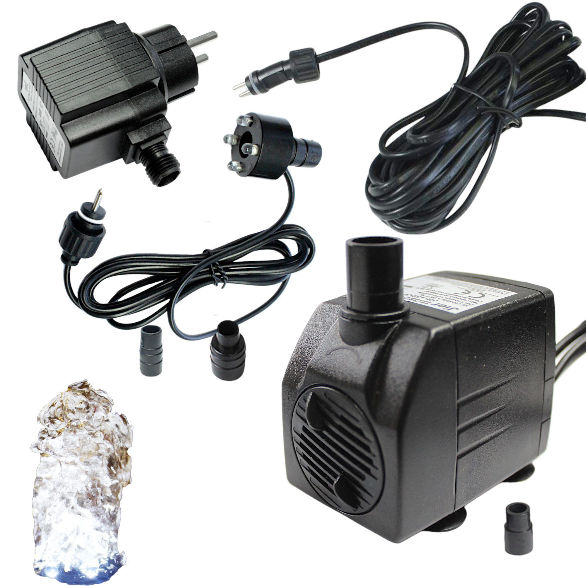 Arnusa Springbrunnenpumpe mit LED Quellsteinbeleuchtung Wasserpumpe Bachlaufpumpe 12V, Pumpe für Wasserspiele