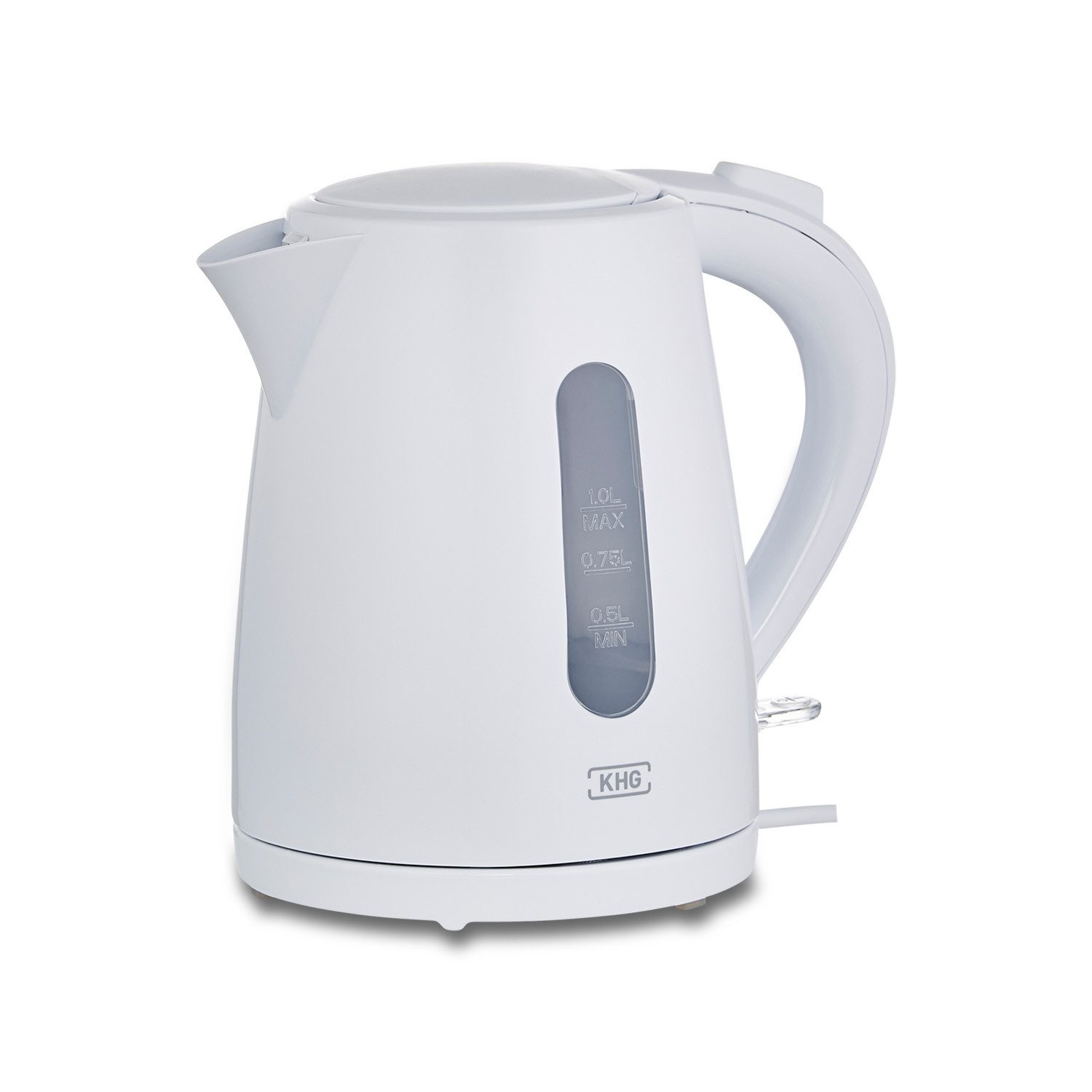 KHG Wasserkocher WK-100W aus Kunststoff weiß, 1 Liter Fassvermögen, Abschaltautomatik, 1 l