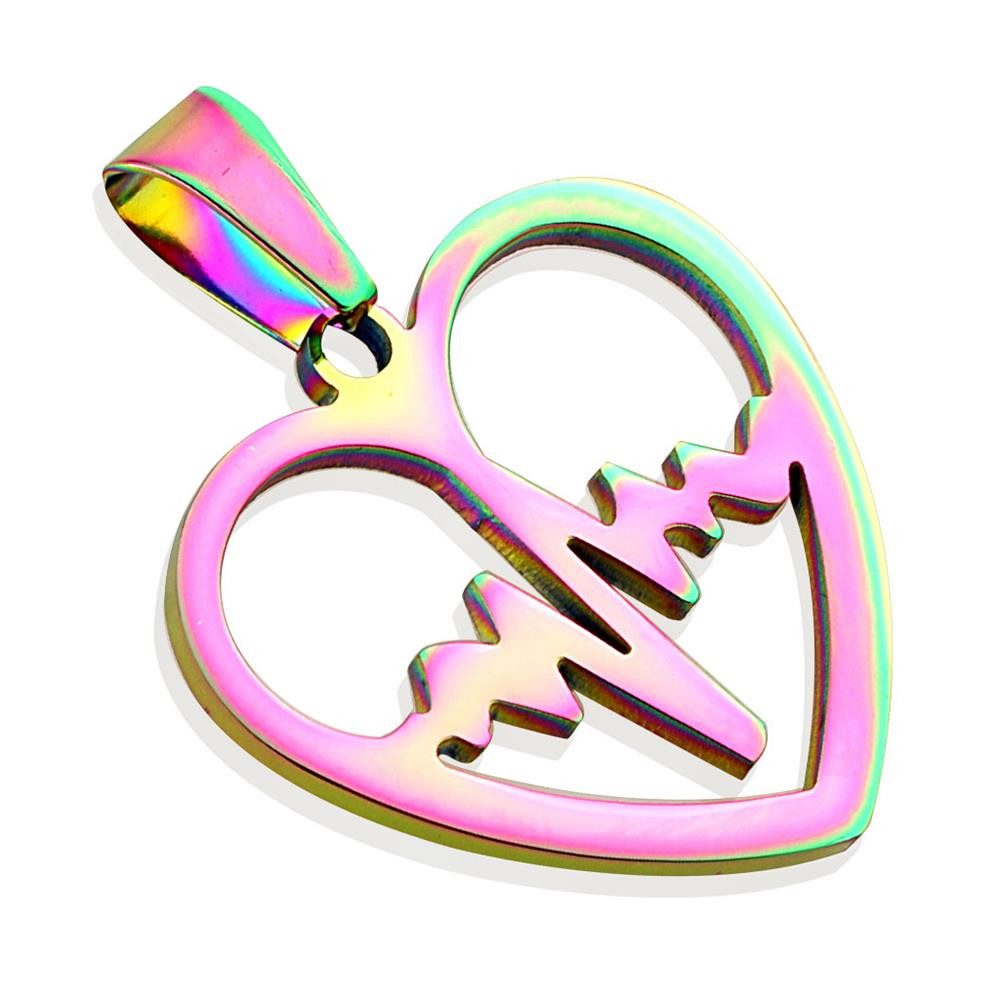 BUNGSA Herzanhänger Regenbogen - Anhänger Herzschlag aus Edelstahl Unisex (1-tlg), Pendant Ожерелья