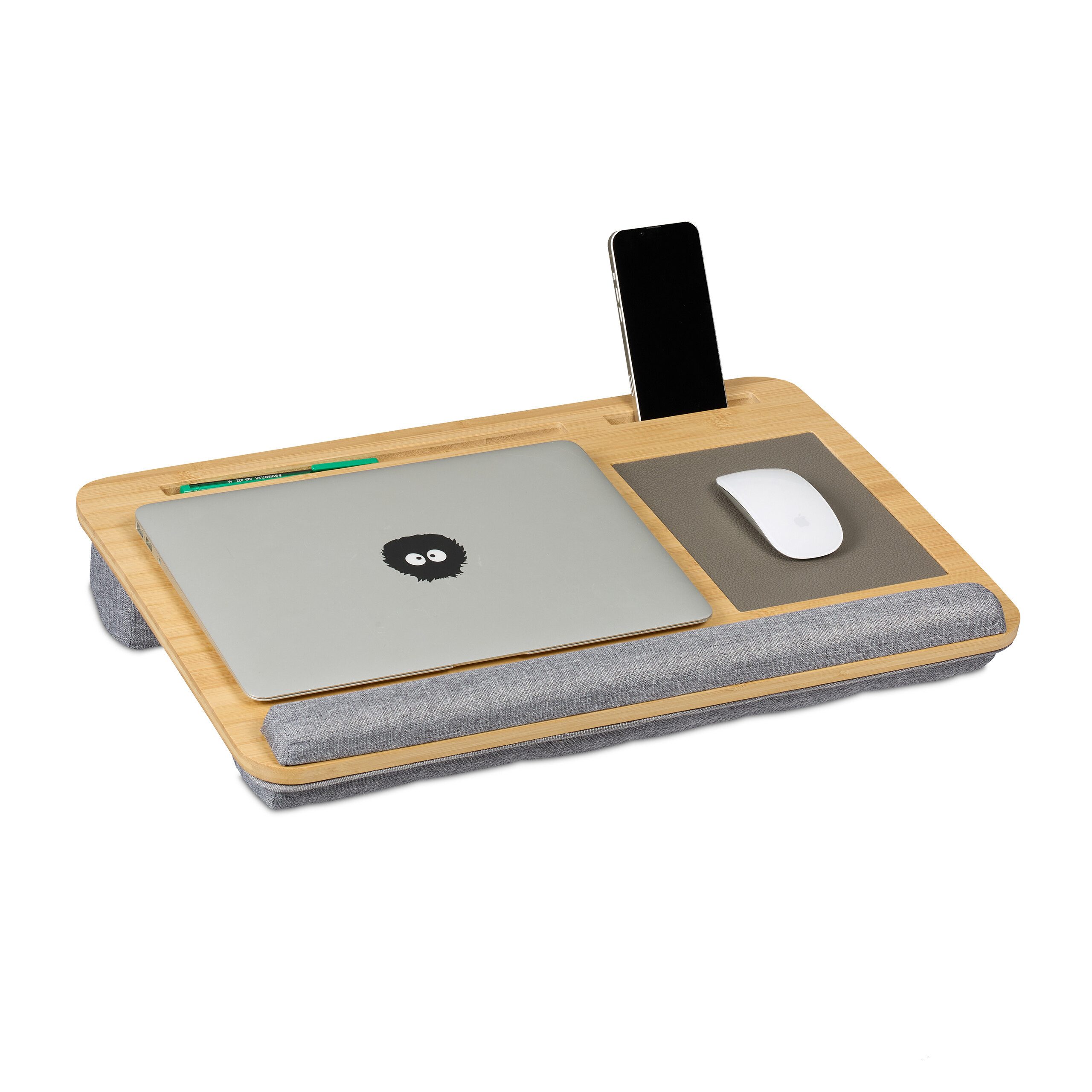 relaxdays Laptop Tablett Laptopkissen Handgelenkauflage & Mauspad, Bambus