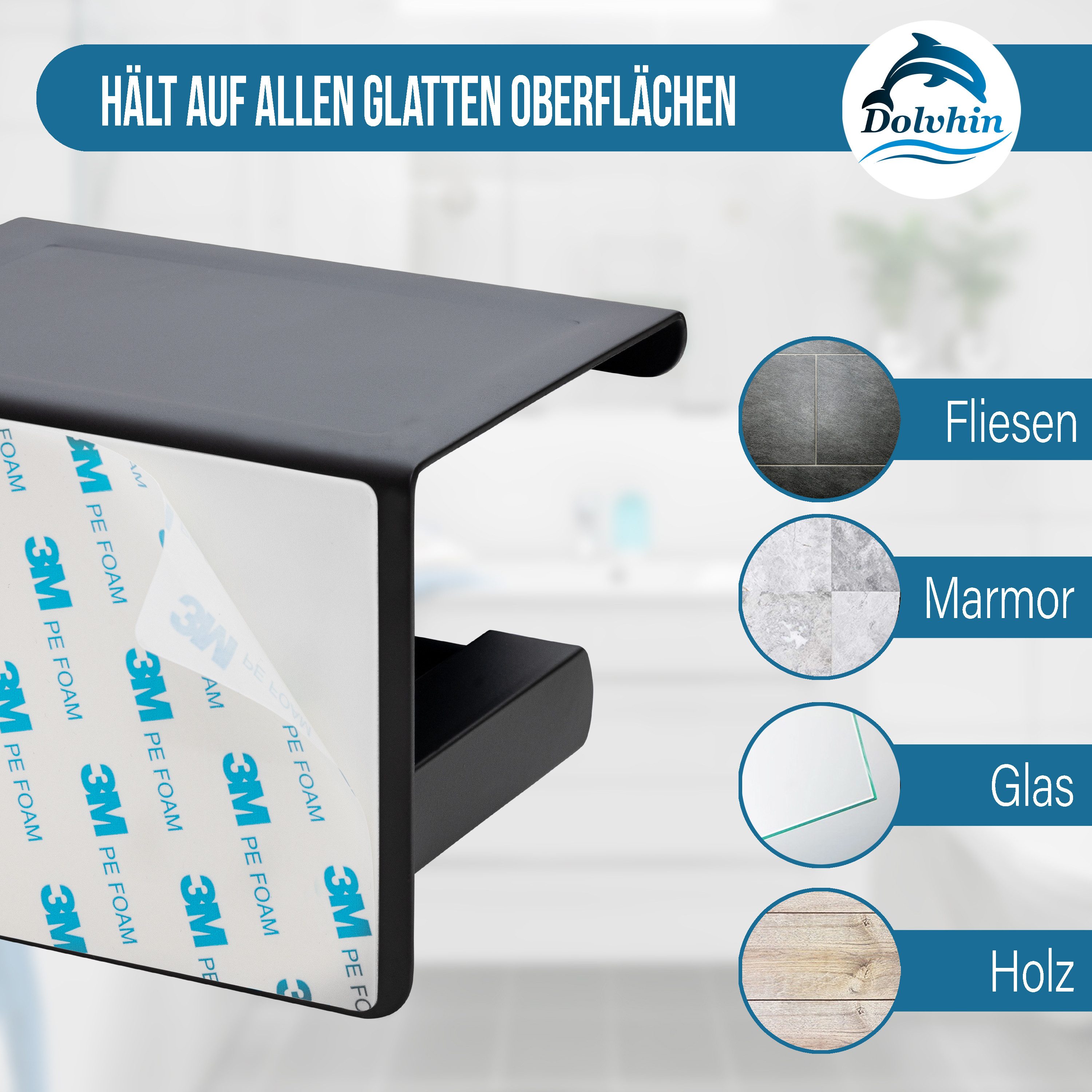 Dolvhin Toilettenpapierhalter ohne Bohren, Edelstahl Klopapierhalter mit Ablage, WC Klorollenhalter, zum Kleben inkl. extra starkem 3M Klebestreifen – Bild 5 von 5