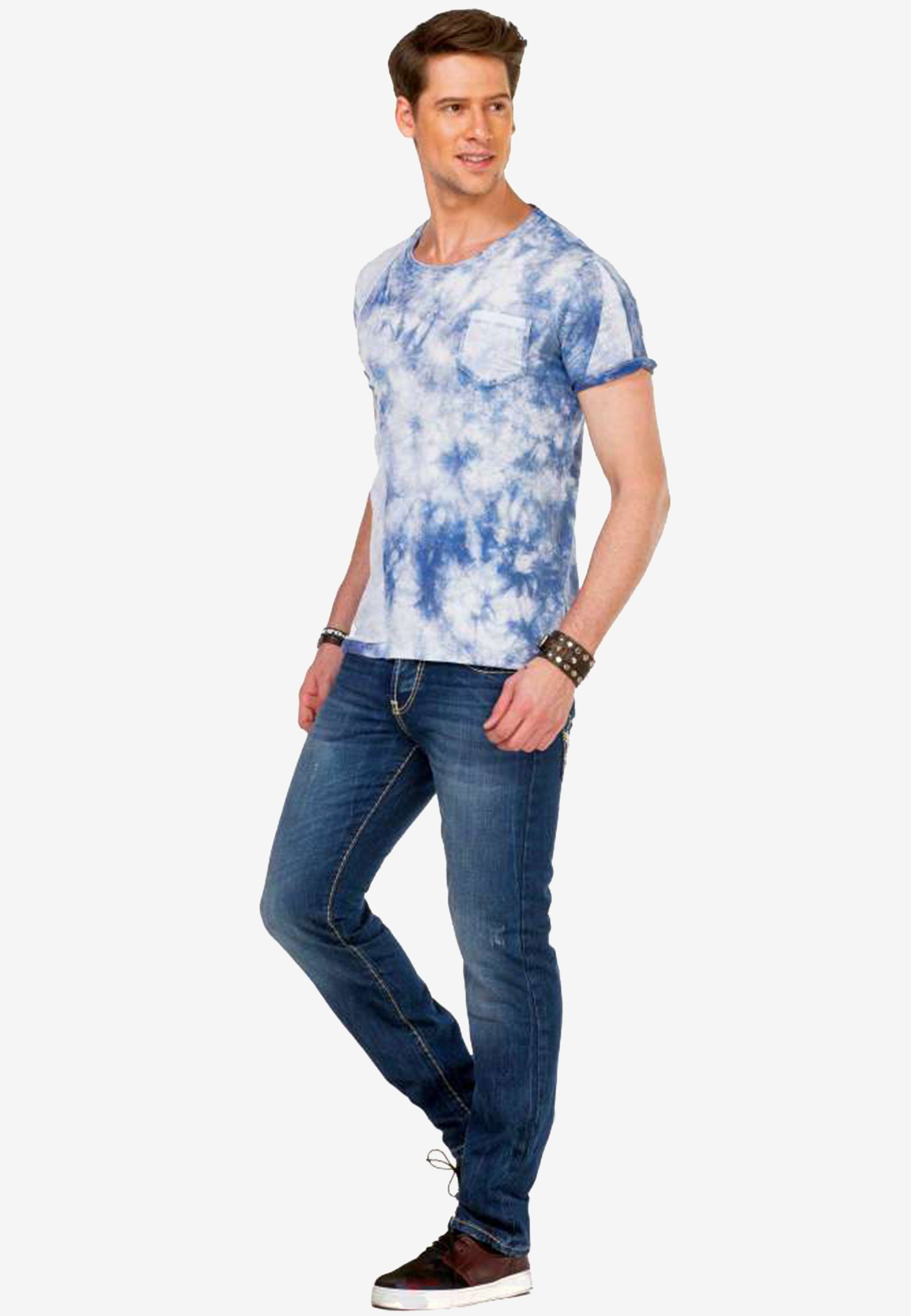 Cipo & Baxx T-Shirt Waschung mit Batik hellblau