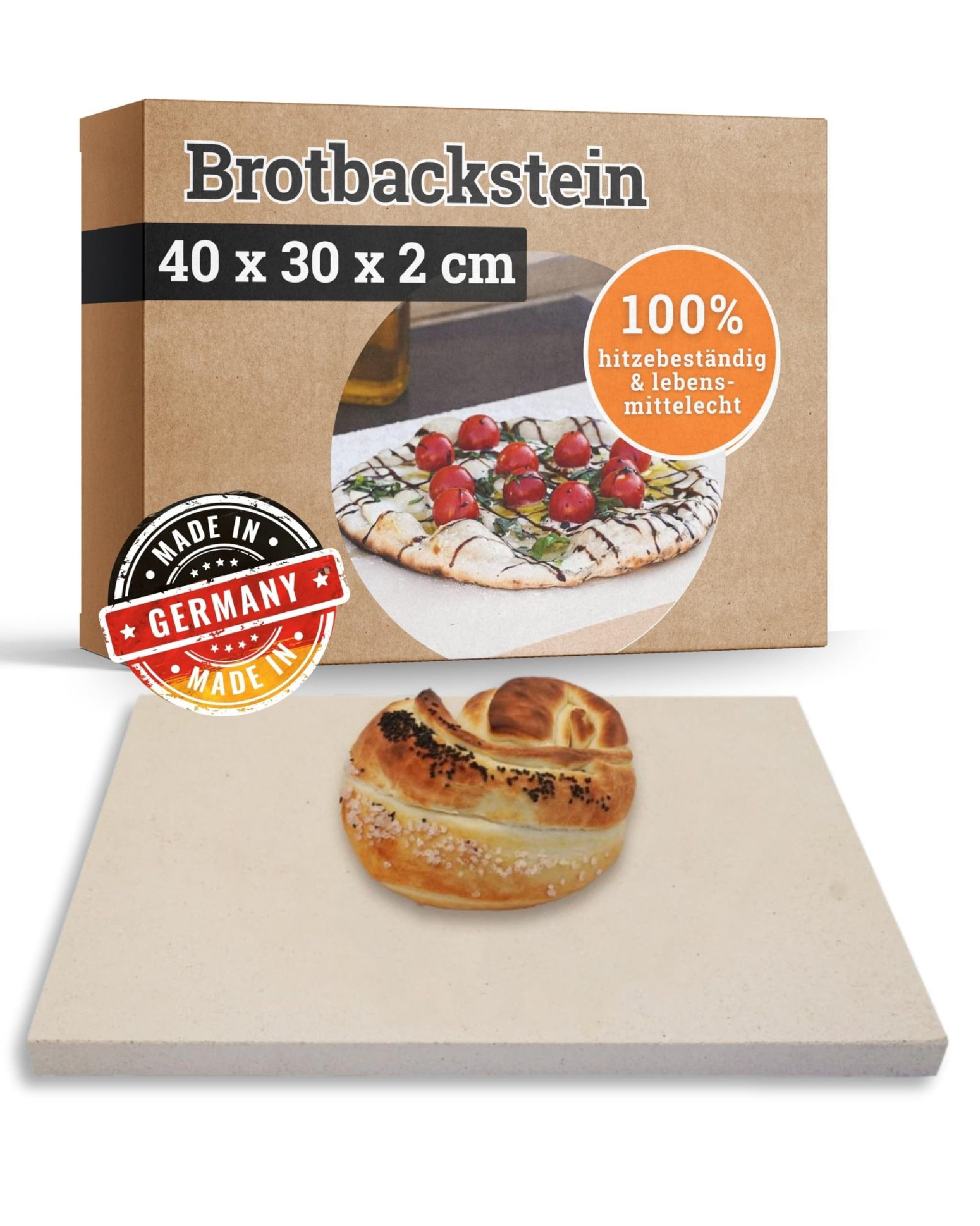 Feuerfest 123 GmbH Backstein Brotbackstein 40 x 30 x 2 cm Schamotte, (Brote wie vom Bäcker für zu Hause), Brotstein Lebensmittelecht Schamottstein