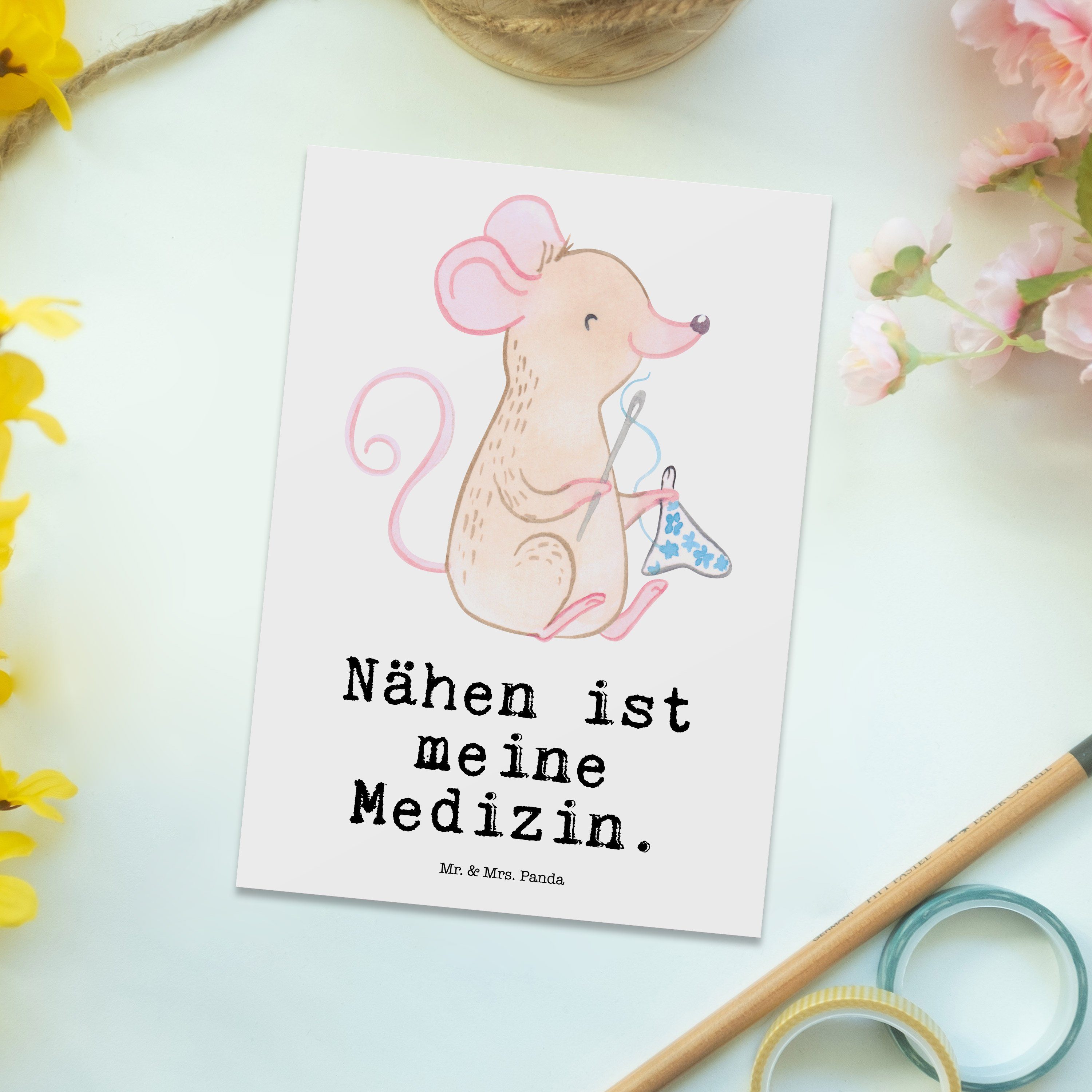 Medizin & Geschenk, - Nähprojekte, Weiß Mr. Nähen DIY, Sport, - Nähkur Panda Mrs. Maus Postkarte