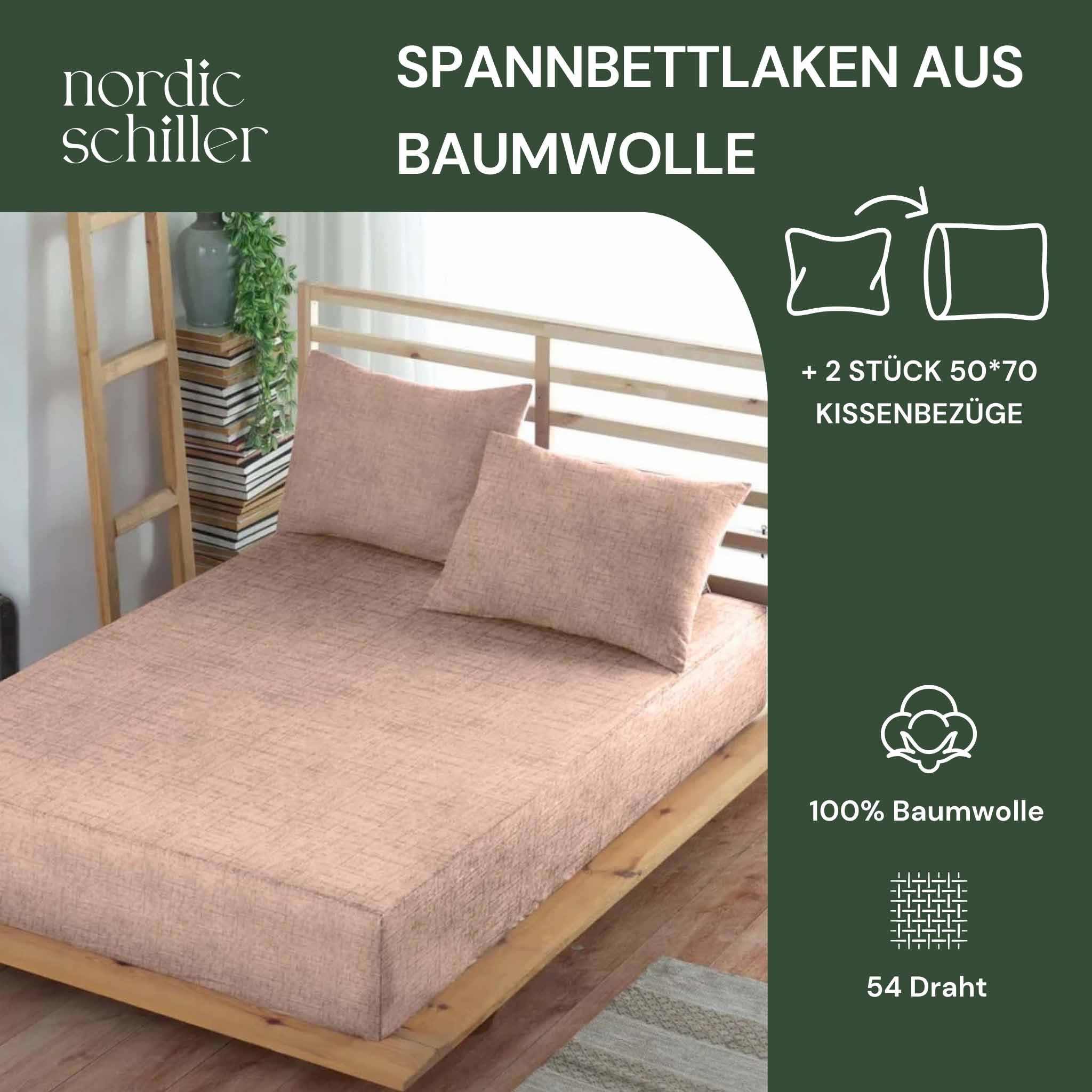 Nordic Schiller Spannbettlaken Spannbettlaken-Set für Einzel- und Doppelbetten – (MIT KISSENBEZUG), Gestreiftmuster