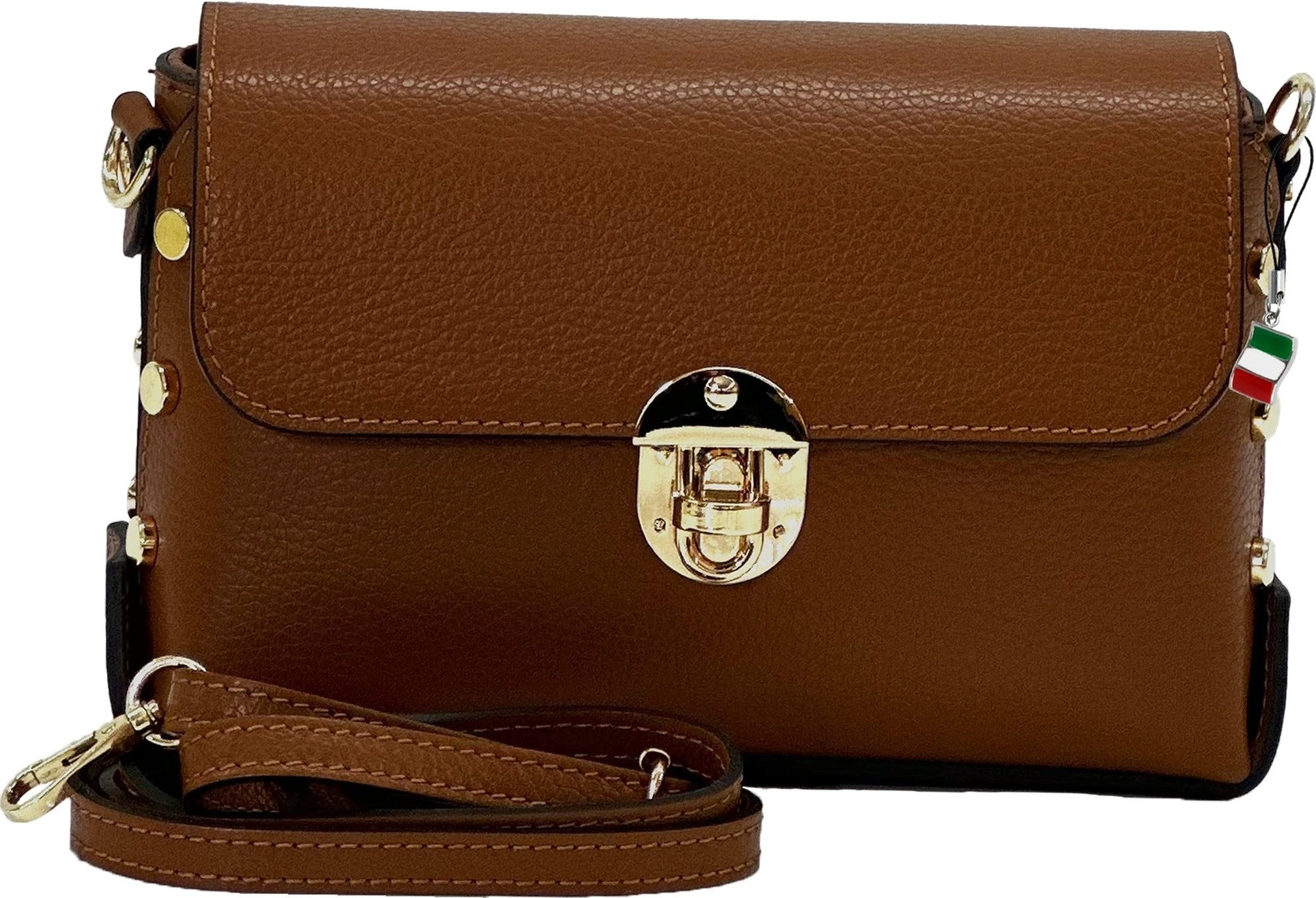 FLORENCE Umhängetasche Florence Damen Tasche Echtleder (Umhängetasche), Damen Umhängetasche Leder, mittelbraun ca. 22cm
