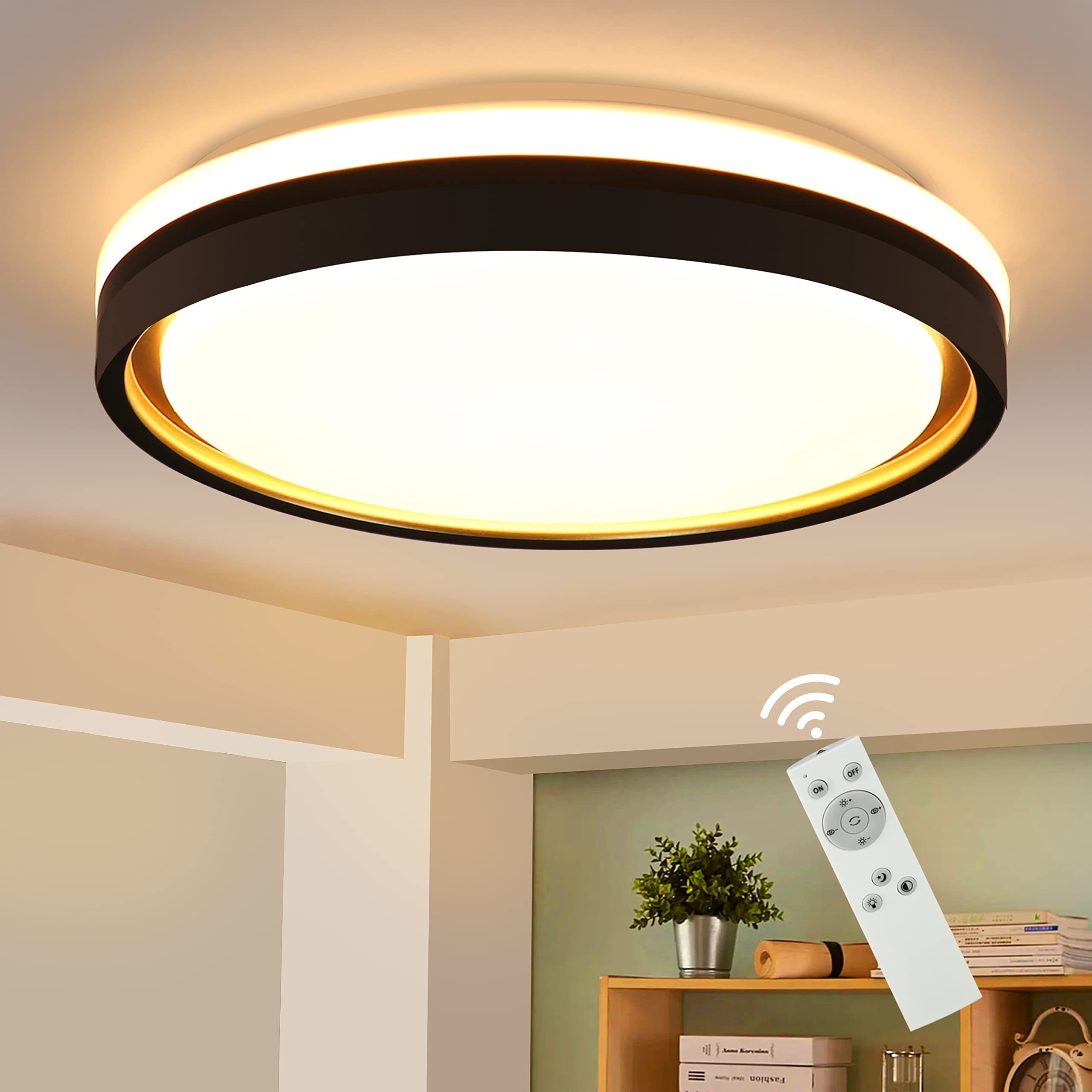 Nettlife Deckenleuchten Schwarz Deckenlampe Memoryfunktion Deckenbeleuchtung Eckig, Dimmbar mit Fernbedienung, LED fest integriert, Warmweiß, Neutralweiß bis Kaltweiß, für Wohnzimmer Küche Schlafzimmer Flur Esszimmer, 18W, 30CM Schwarzgold