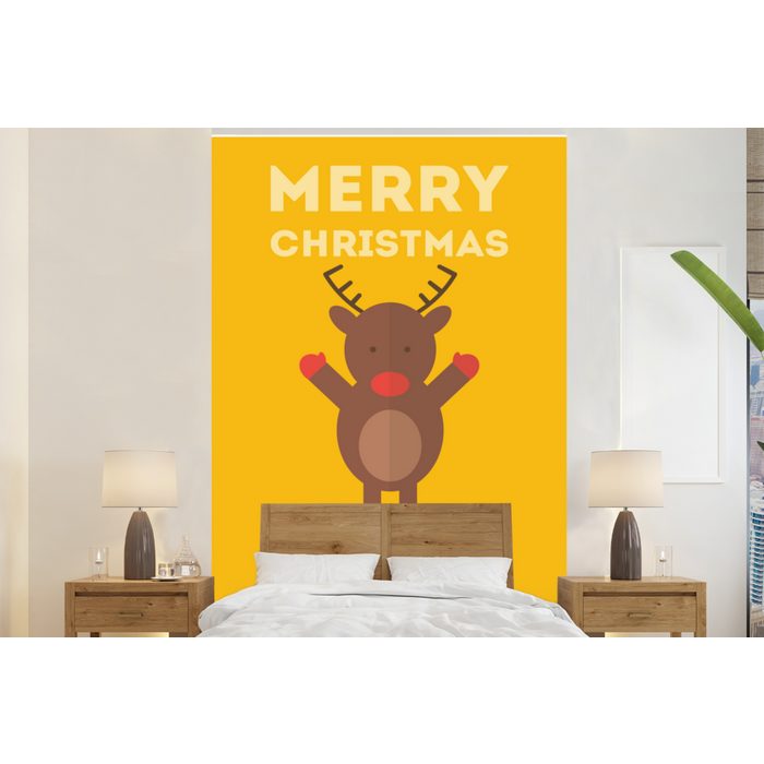 MuchoWow Fototapete Weihnachten - Zitate - Illustration - Rentier - Frohe Weihnachten - Matt bedruckt (3 St) Montagefertig Vinyl Tapete für Wohnzimmer Wandtapete