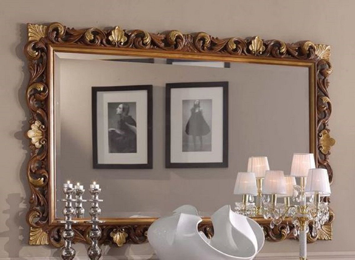 Casa Padrino Barockspiegel Luxus Barock Spiegel Braun / Gold - Rechteckiger Wandspiegel im Barockstil - Prunkvolle Barock Möbel - Luxus Qualität - Made in Italy