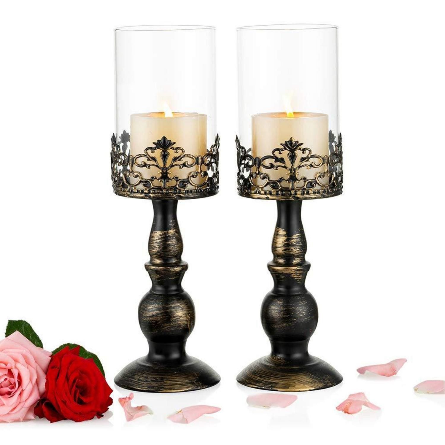 LuxusKollektion Tischkerzenhalter 2x Kerzenhalter Vintage Schwarz (2 St)