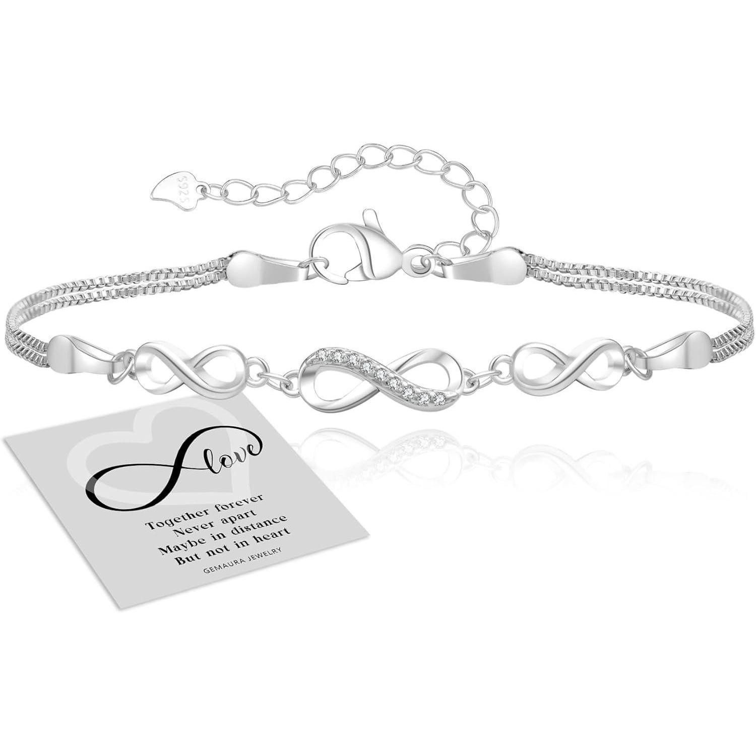 LuxusKollektion Freundschaftsarmband Armband Silber 925 Damen Zirkonia Infinity Gold Herz verstellbar