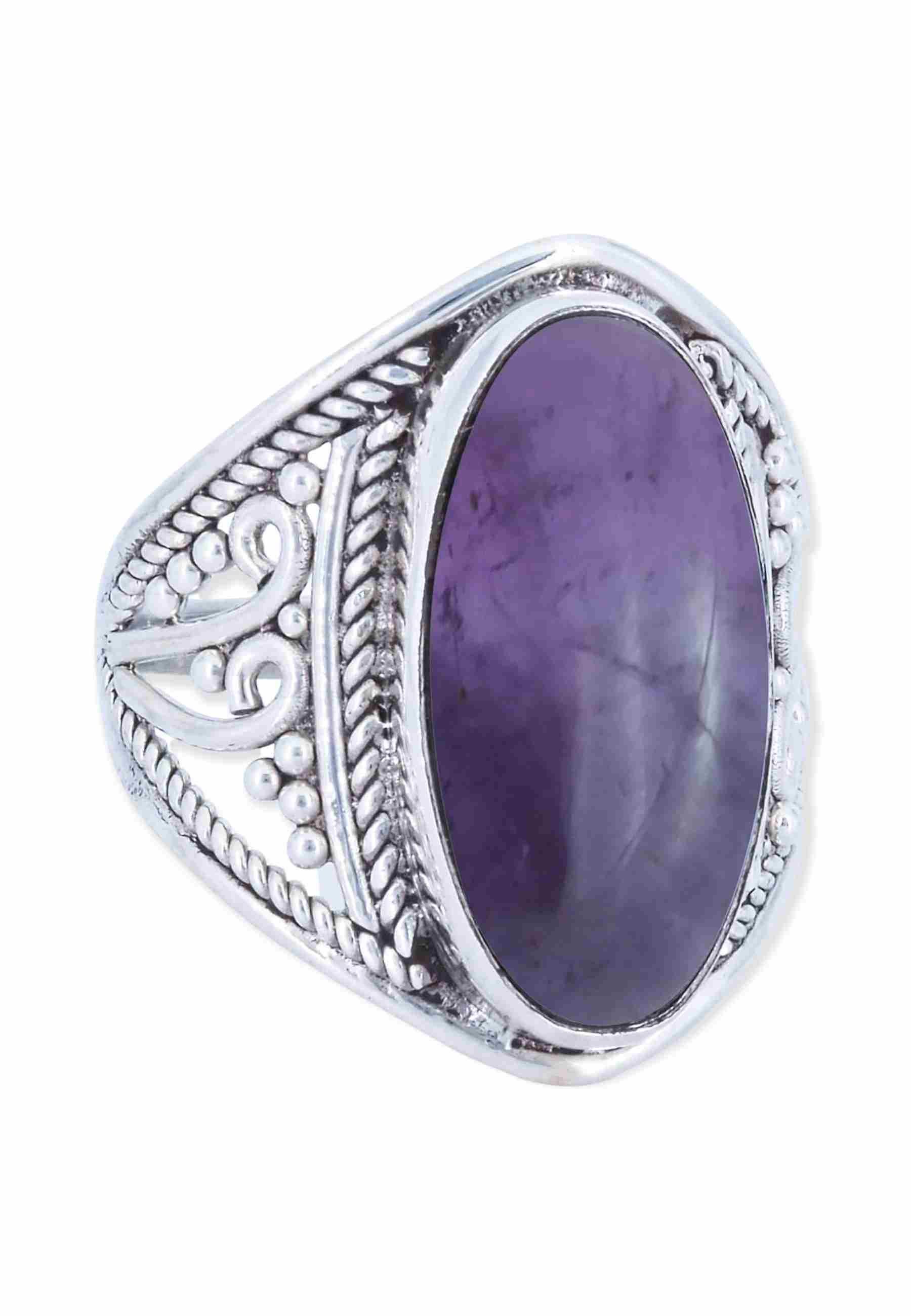 mantraroma Silberring DAHAB oval groß aus 925 Silber mit Amethyst (Ring mit Schmuckbeutel), Damenring aus 925er Silber