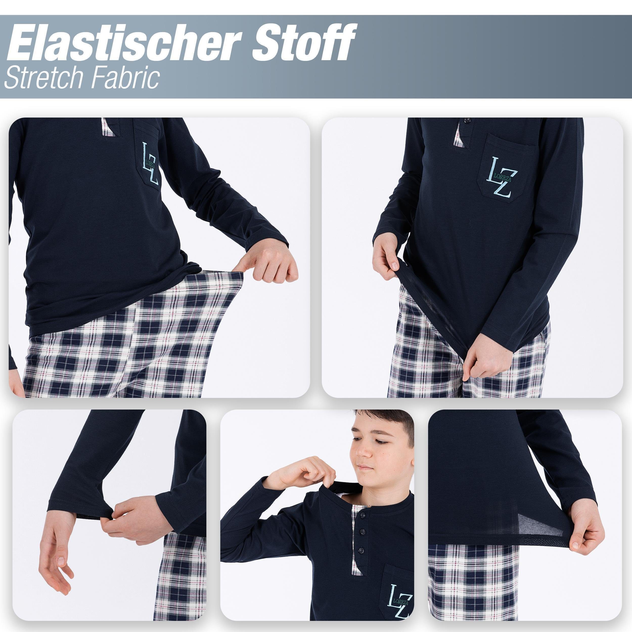 LOREZA Pyjama Jungen Schlafanzug zweiteilig Langarm - Kariert - Mehrfarbig (Set, 2 tlg)