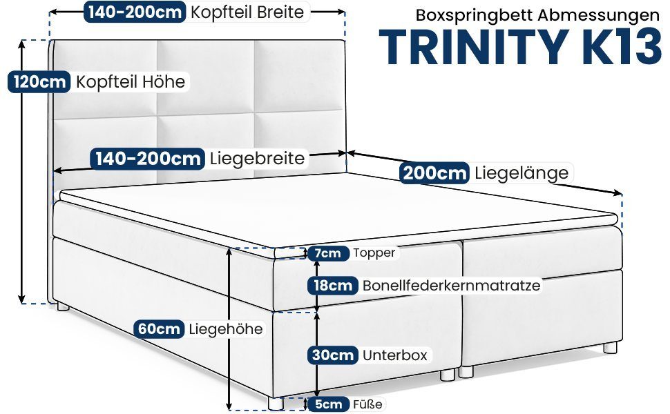 Best for Trinity K13, Boxspringbett Topper Braun Home Bettkasten und mit