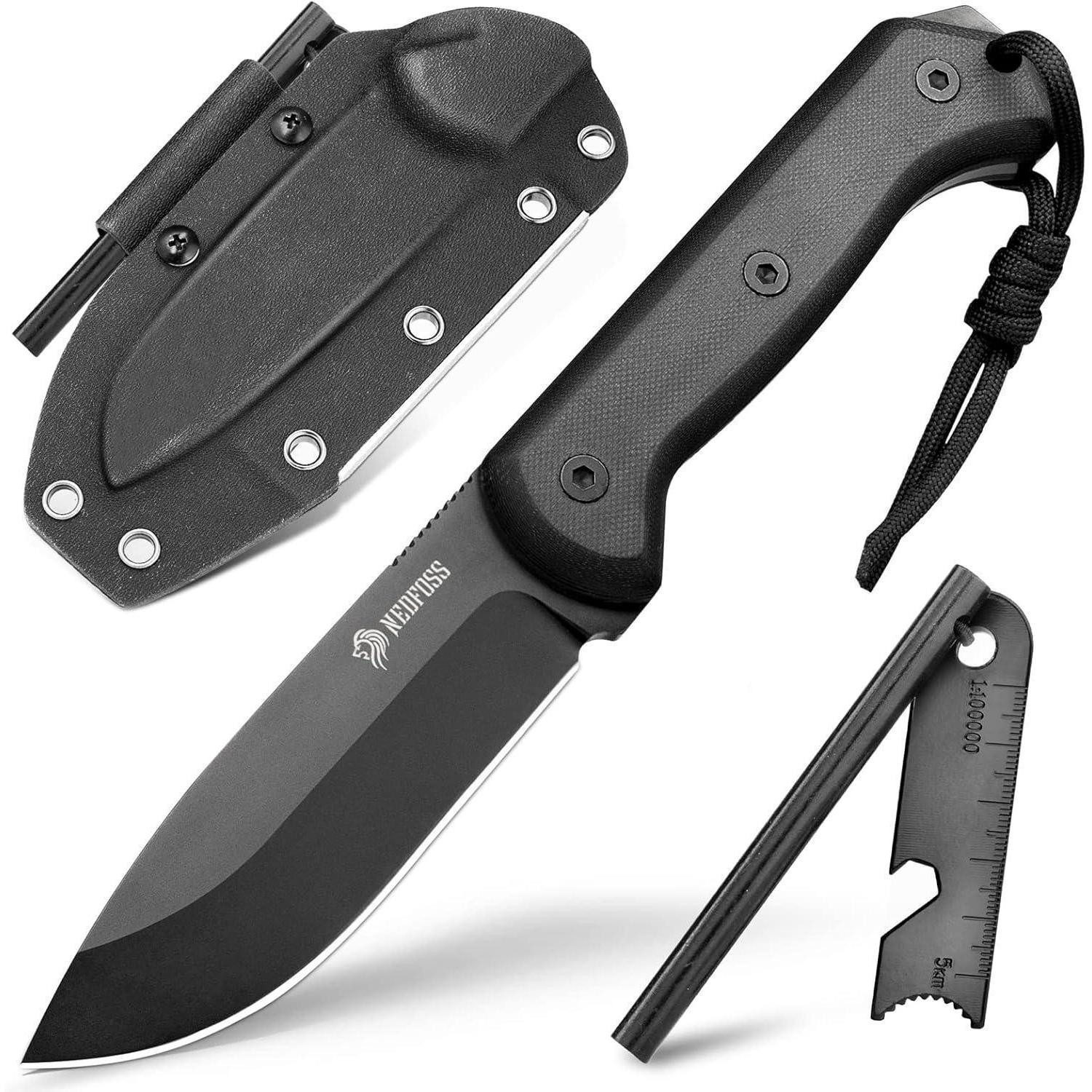 LuxusKollektion Survival Knife Messer feststehend D2 Stahl FullTang 10.5cm G10 Griff Kydex Schwarz