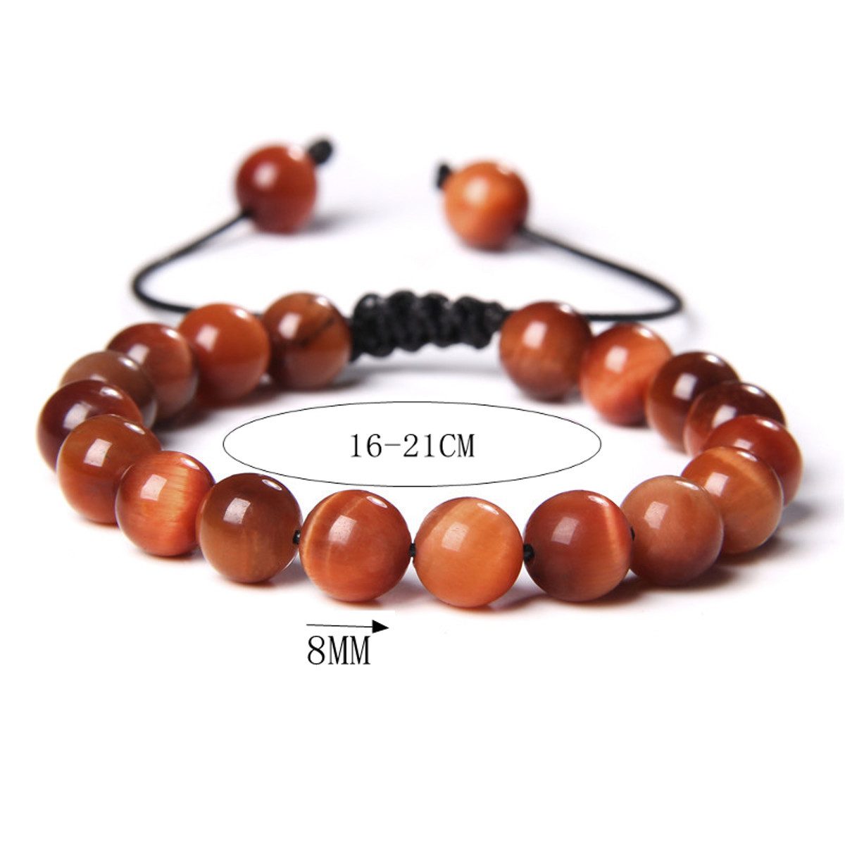 KARMA Perlenarmband Tigerauge Orange Edelsteinarmband Schiebeknoten (Armband Damen Herren, Edelsteinschmuck Tigeraugearmband), Unisex Damenarmband Herrenarmband