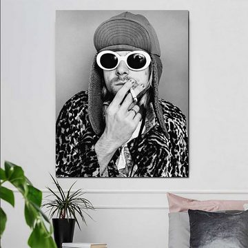 TPFLiving Kunstdruck (OHNE RAHMEN) Poster - Leinwand - Wandbild, Kurt Cobain - Kunstdrucke des Rockmusikers (1967 - 1994) (Leinwand Wohnzimmer, Leinwand Bilder, Kunstdruck), Farben: Schwarz-weiß - Größe 13x18cm