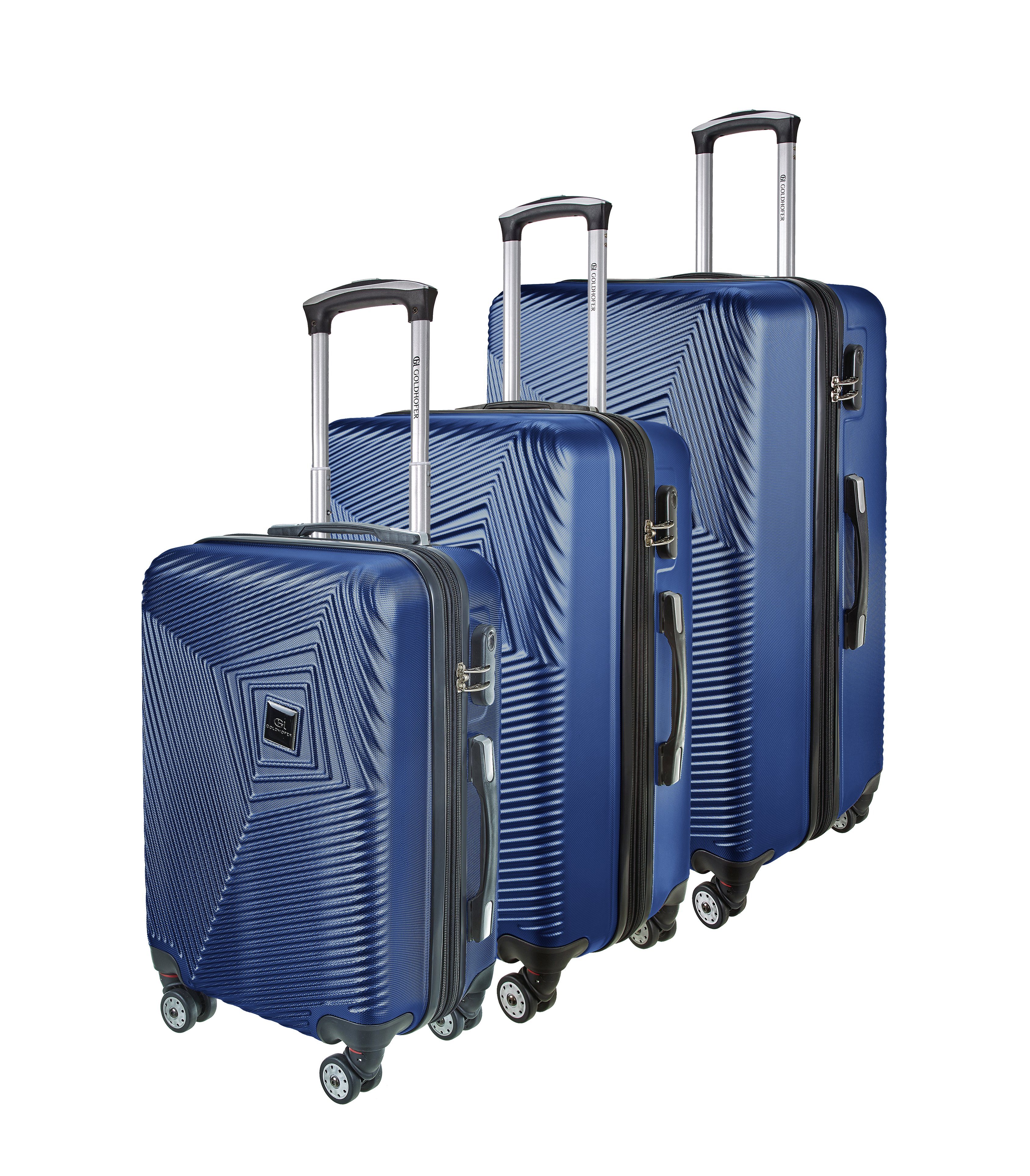 Goldhofer Kofferset verschiedene Modelle in 3 Größen & Farben mit 360° Leichtlaufrollen, (Set, 3 TLG), Außen Material ABS - Wasserabweisend Blau V2 | Trolley-Sets