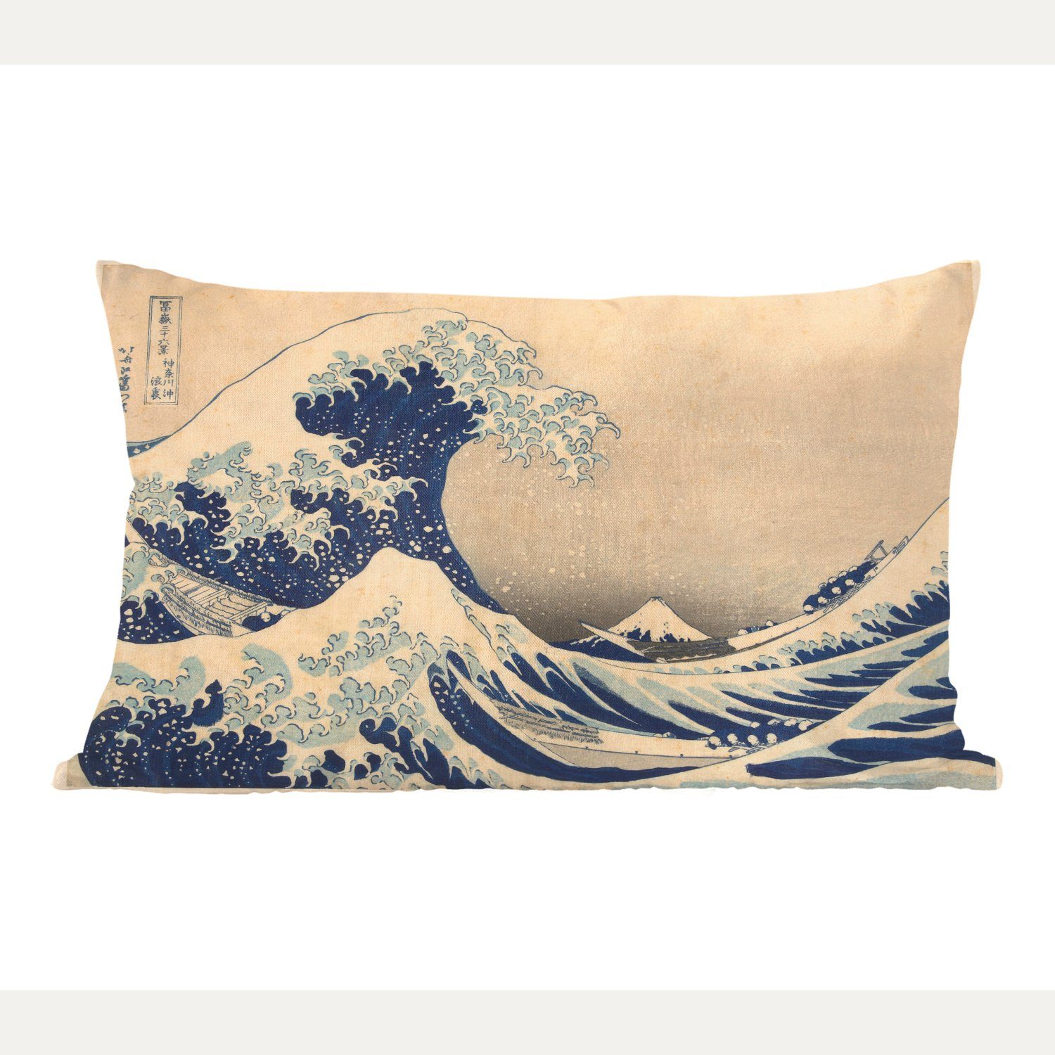MuchoWow Dekokissen Die große Welle in Kanagawa - Gemälde von Katsushika Hokusai, Wohzimmer Dekoration, Zierkissen, Dekokissen mit Füllung, Schlafzimmer | Dekokissen