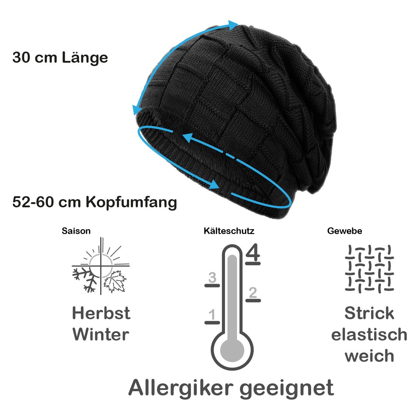 compagno Strickmütze (1-St) Warm gefüttert Beanie Wintermütze Flechtmuster uni oder meliert Mütze