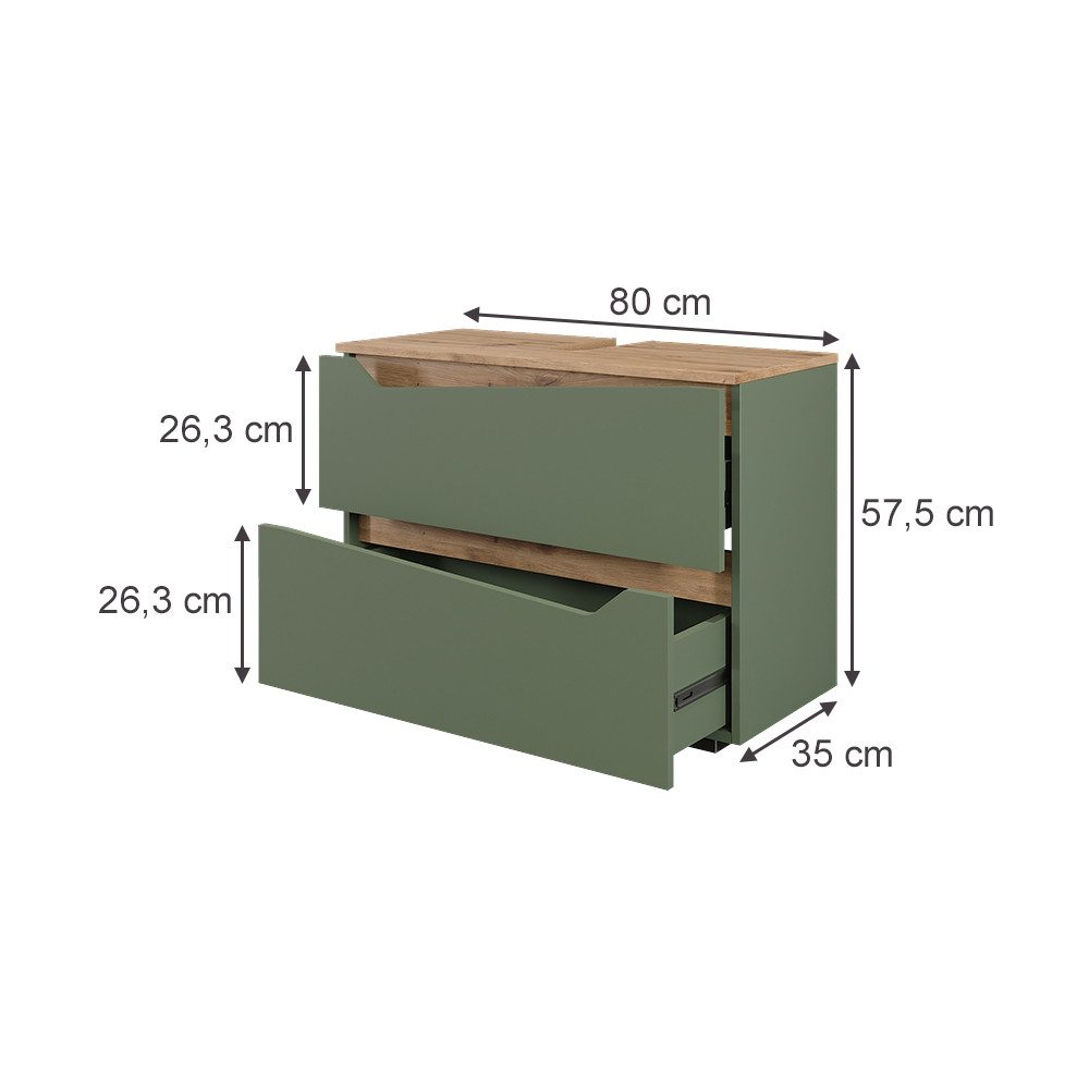 Vicco Waschbeckenunterschrank Marelle, Grün/Artisan, 80 x 57.5 cm mit 2 Sch günstig online kaufen