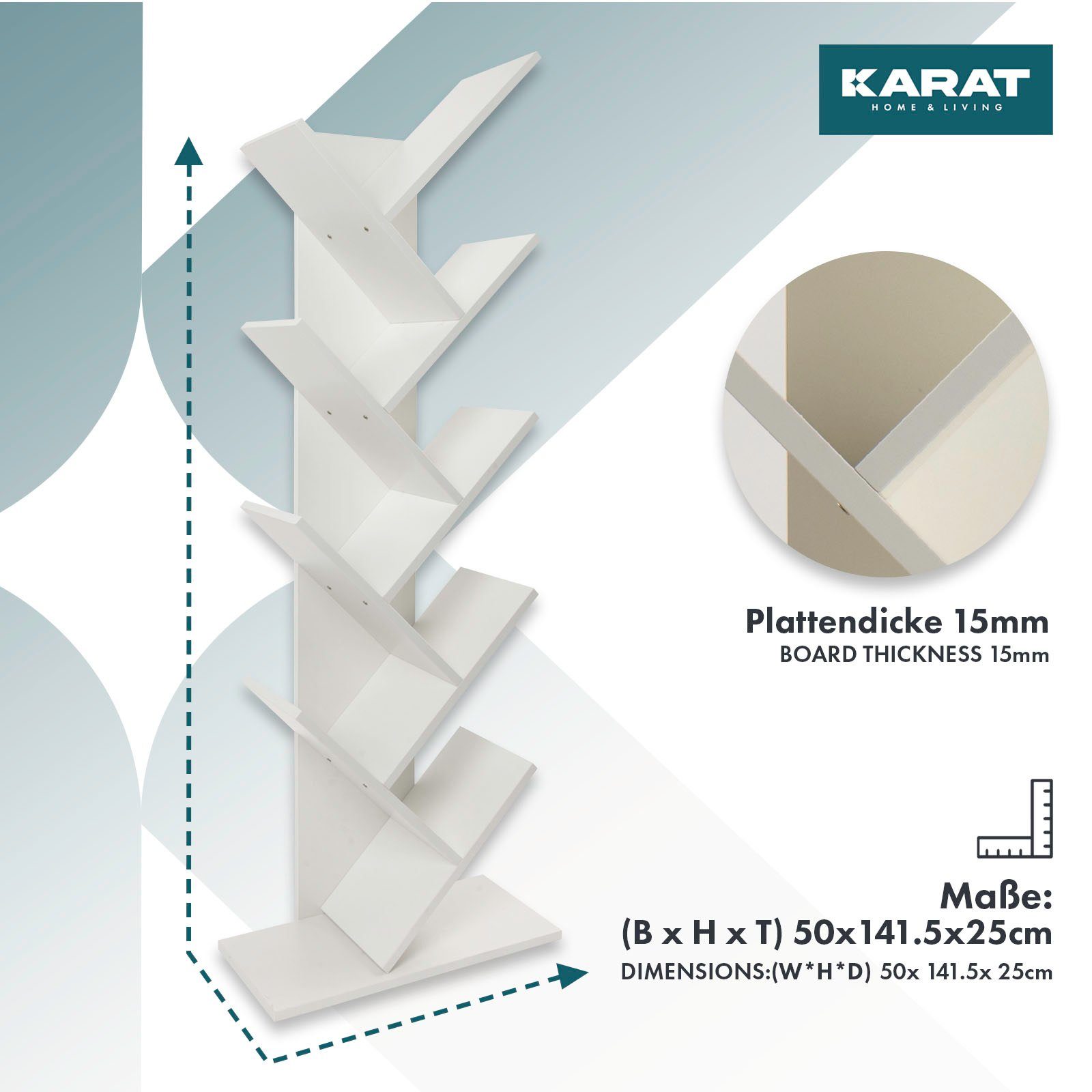 Alexandria, Bücherregal verschiedenen praktische Fächern, 8 mit Weiß Baumform Farben, Karat