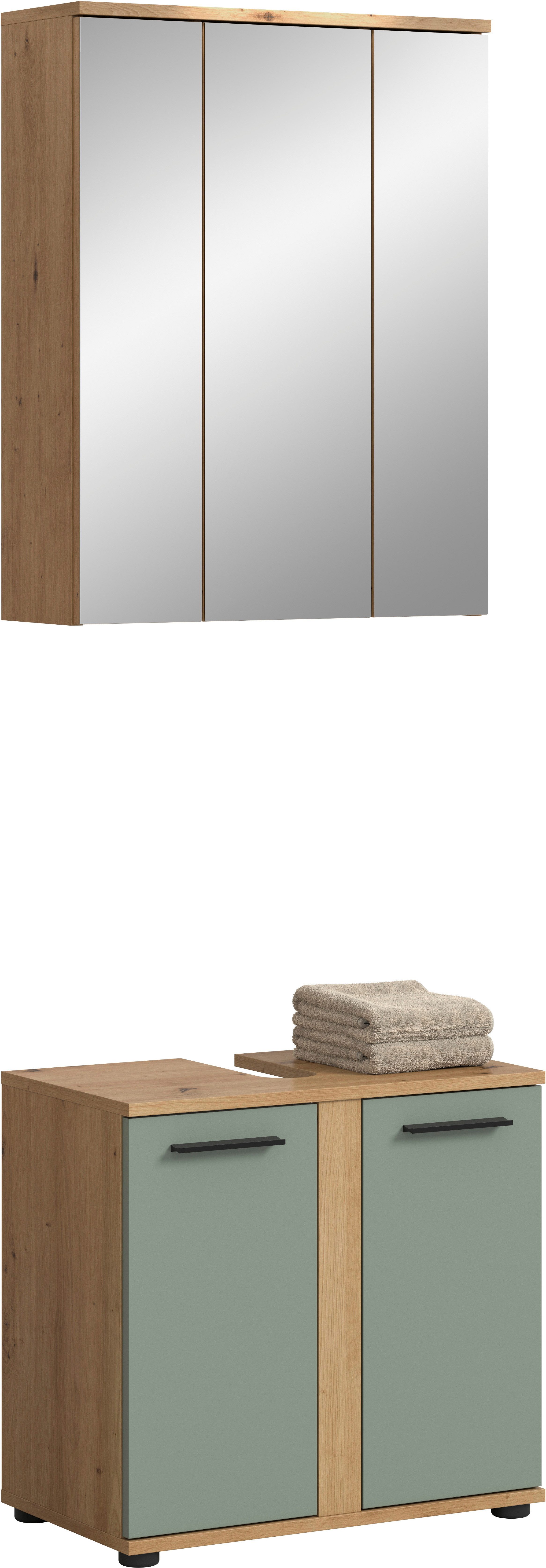 welltime Badmöbel-Set LUCCA, 2- teilig, Waschbeckenunterschrank, Spiegelschrank, (Set, 2-St., bestehend aus: 1x Waschbeckenunterschrank & …