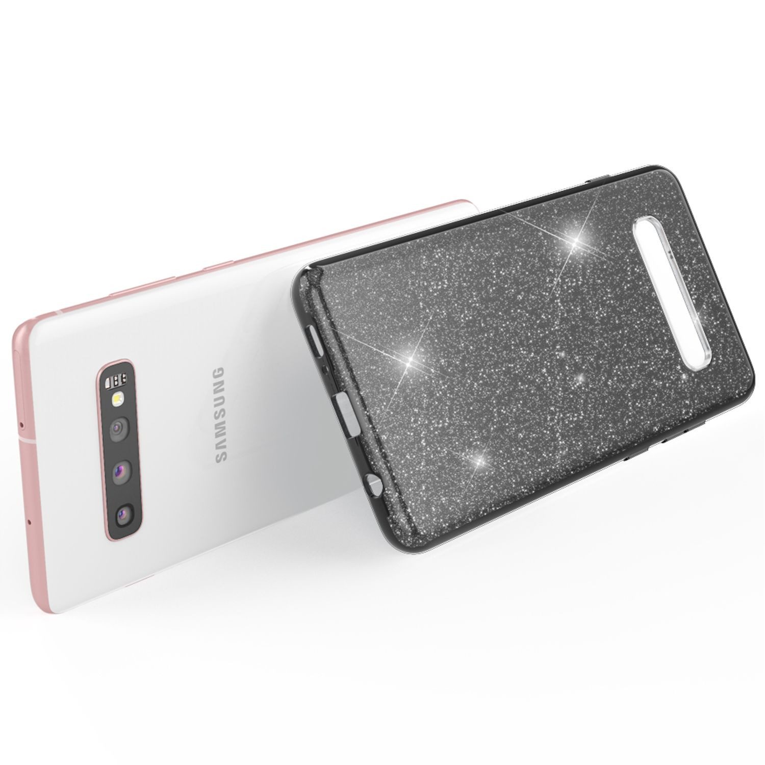 Nalia Smartphone-Hülle Samsung Galaxy S10 Plus 16,3 cm (6,4 Zoll), Glitzer Silikon Hülle / Glänzender Hybrid Schutz / Stoßfest & Robust