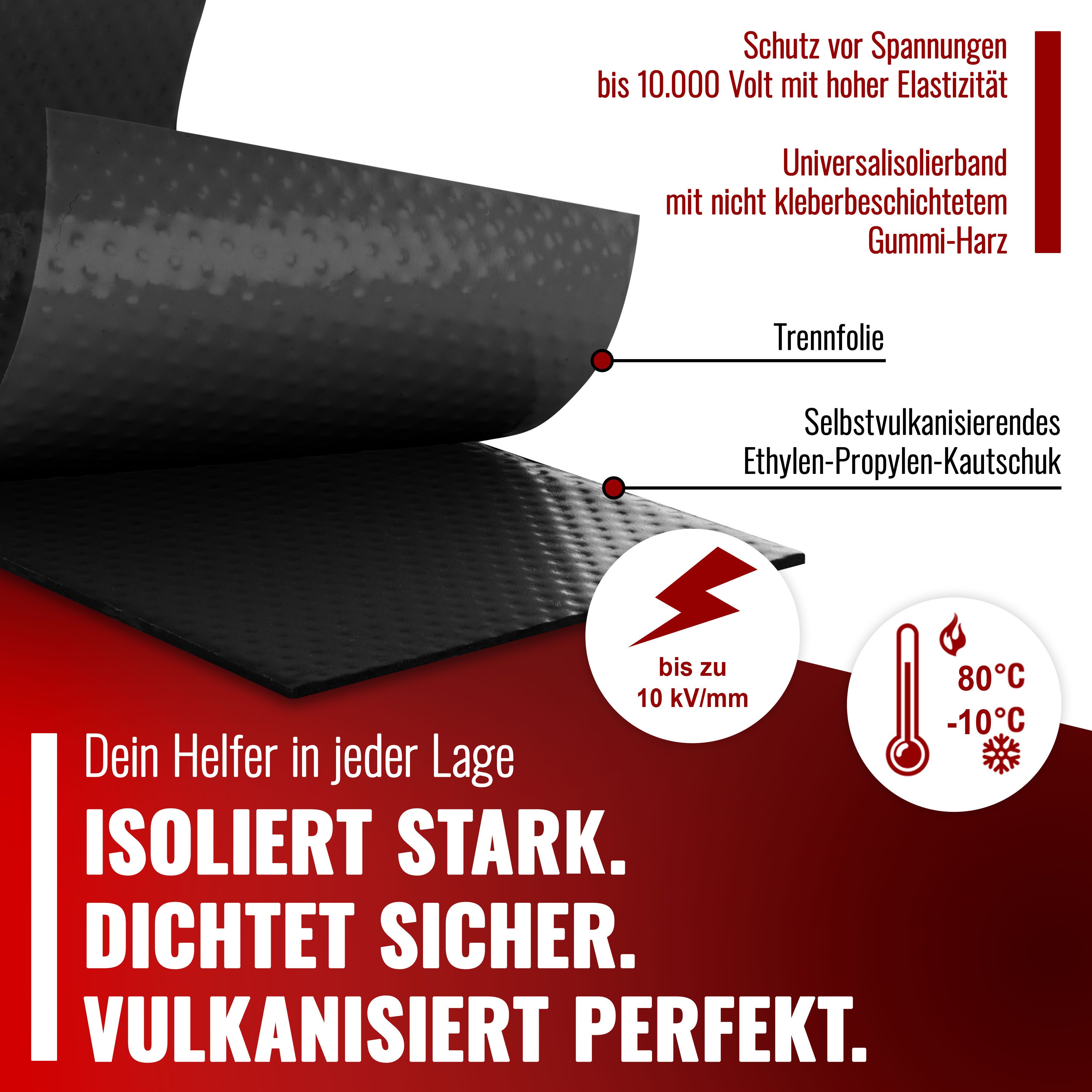 Poppstar Isolierband Selbstverschweißendes Elektro & Universalisolierband (1-St) Mittelspannungsband für Spannungen bis 10.000 Volt