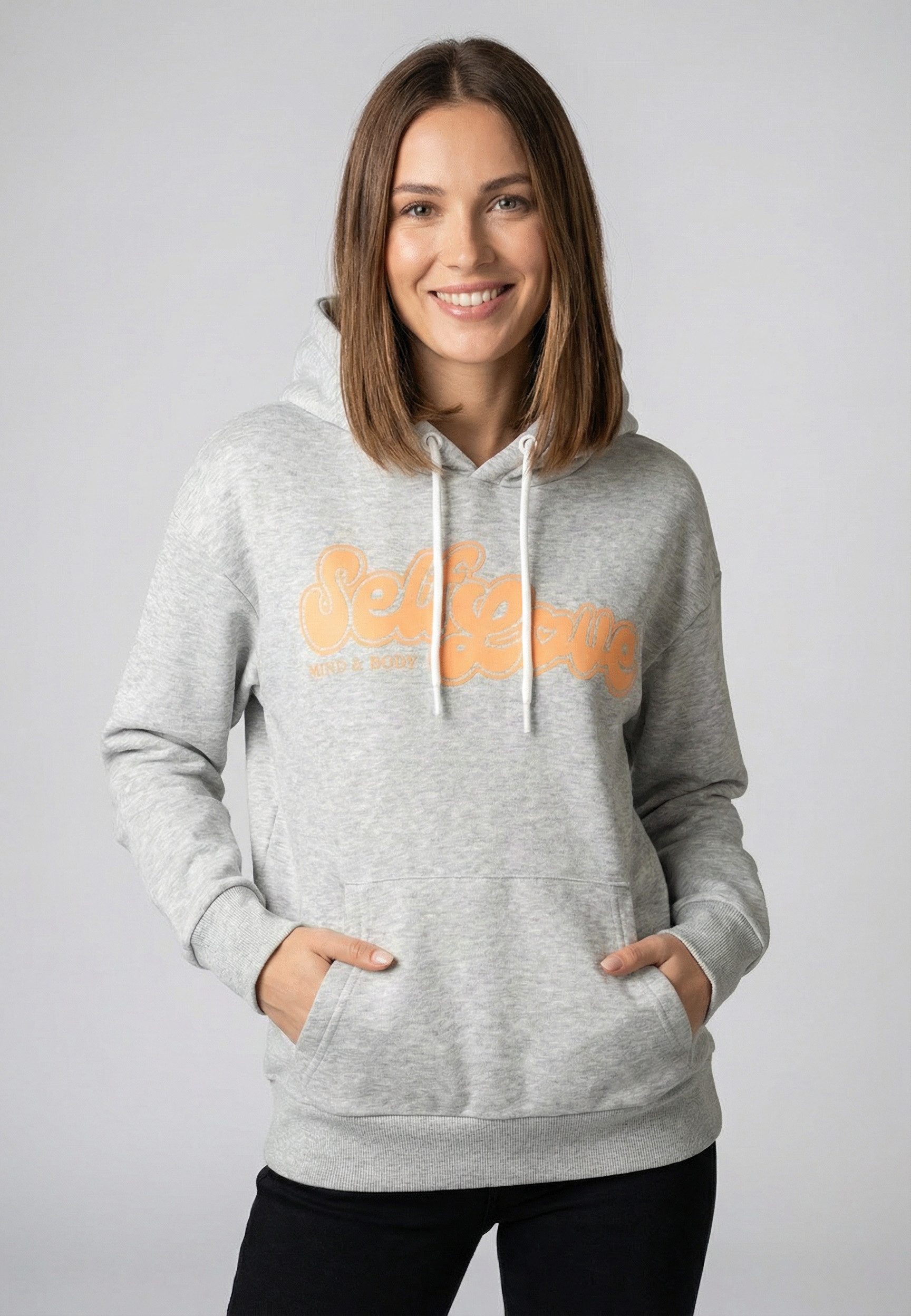 Urban Surface Kapuzenpullover Damen Hoodie Kapuzenpullover mit Frontprint Sweater, Kapuzensweatshirt mit seitl. Eingrifftaschen, mit Kapuze