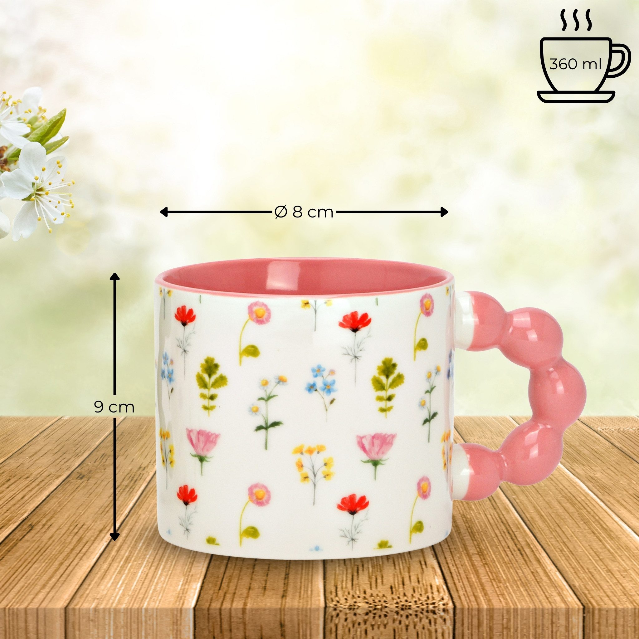 matches21 HOME & HOBBY Tasse Kaffeetassen 3er Set mit Blumen Dekor, 360 ml Porzellanbecher, 3-tlg., Porzellan, Moderne Dopamine Designertasse in Pastellfarben