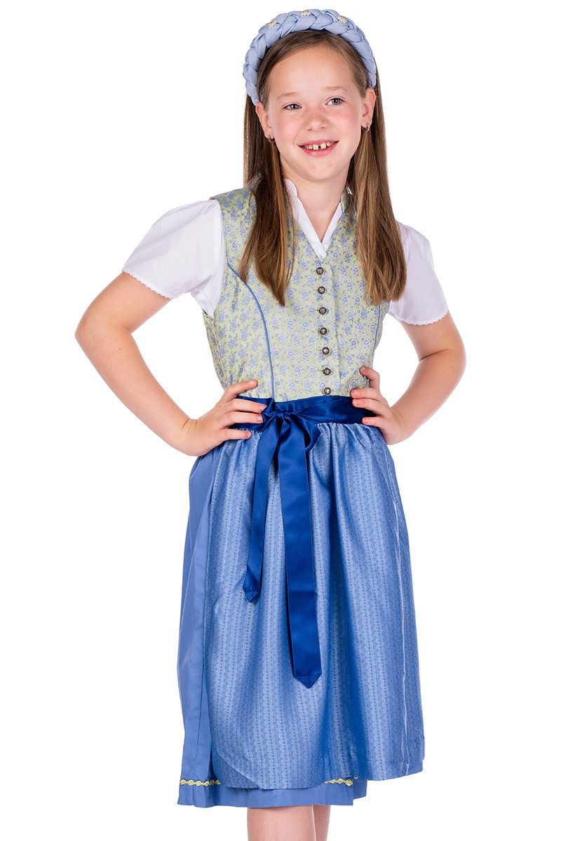 Isar-Trachten Dirndl Kinderdirndl 3tlg. - DELIA - lindgrün/seeblau