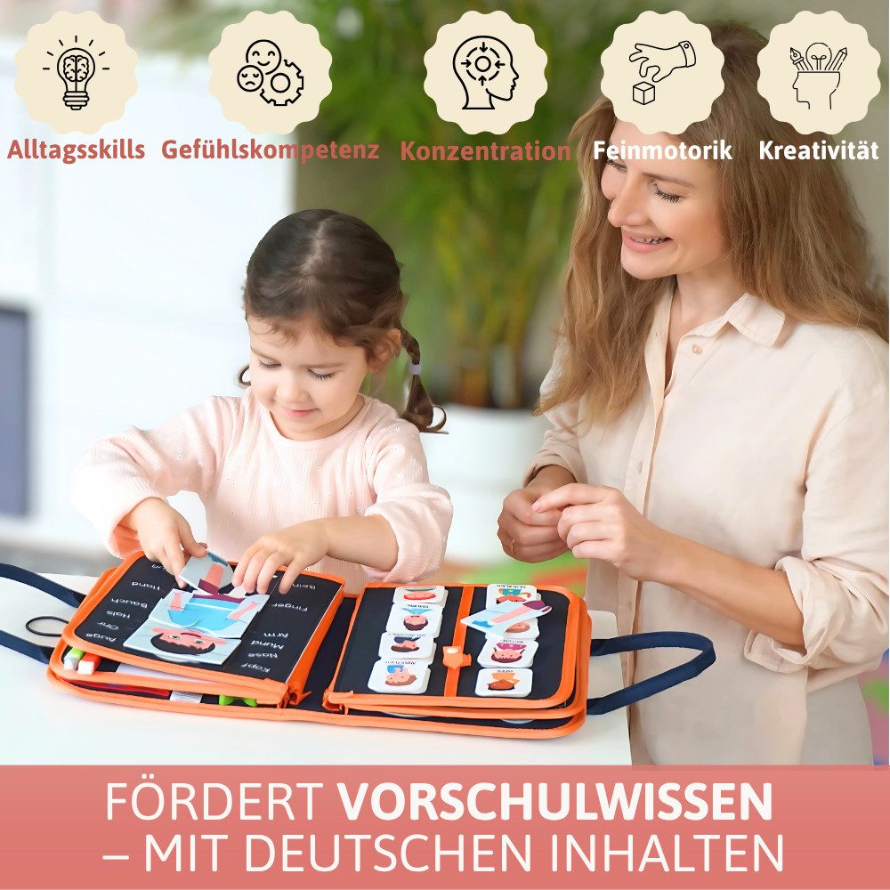 Lions Collection Lernspielzeug Busy Board Deutsch - Montessori Spielzeug - Motorikmappe, Quiet Book
