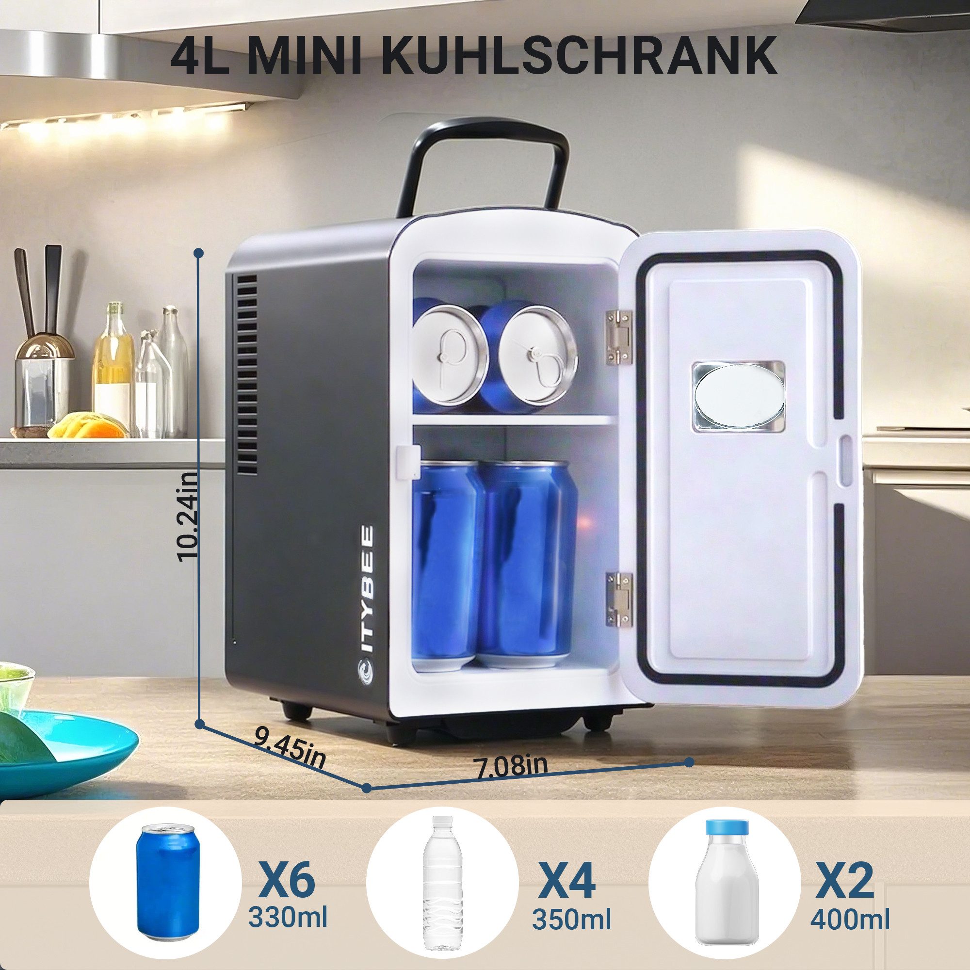 ZMH Kühlbox 4L Mini Kühlschränke - Fridge Leise Rosa/Schwarz/Weiß 12V 230V, 4 l, Kühlschrank für Getränke Flüsterleiser Betrieb 25 dB Reisen Wohnmobil