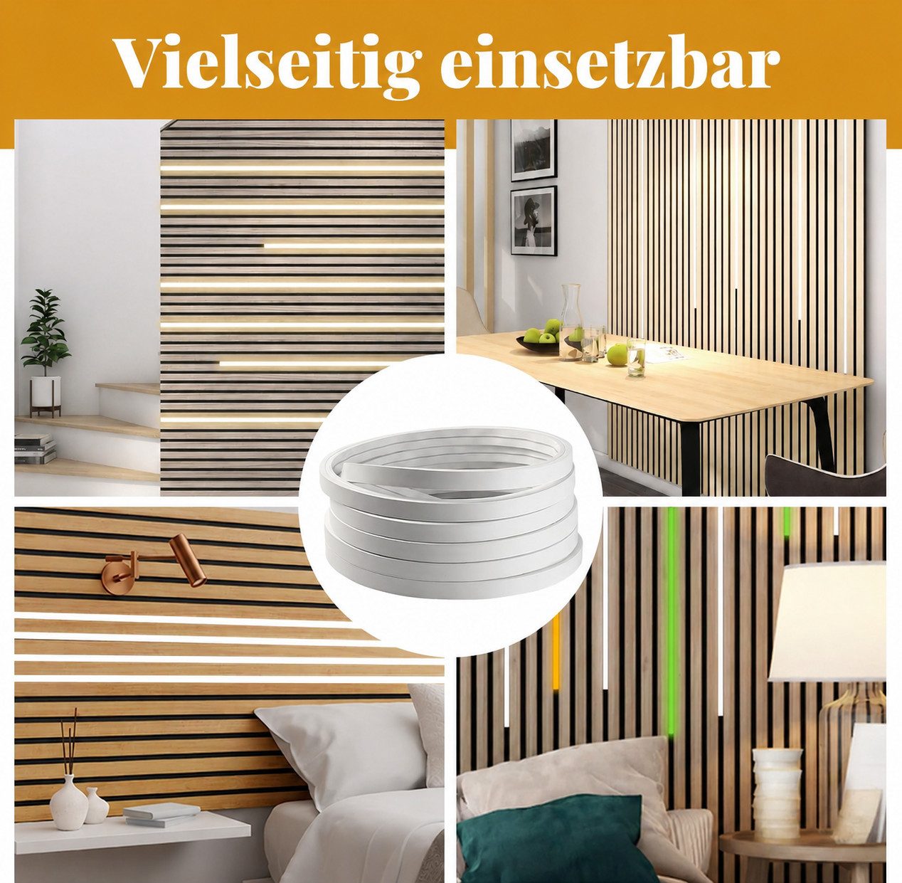 LED-Stripe-Profil Silikonleiste 20 Meter – 12 x 5 mm Diffusorprofil für Akustikpaneele, Nur Silikonleiste ohne LED Beleuchtung!