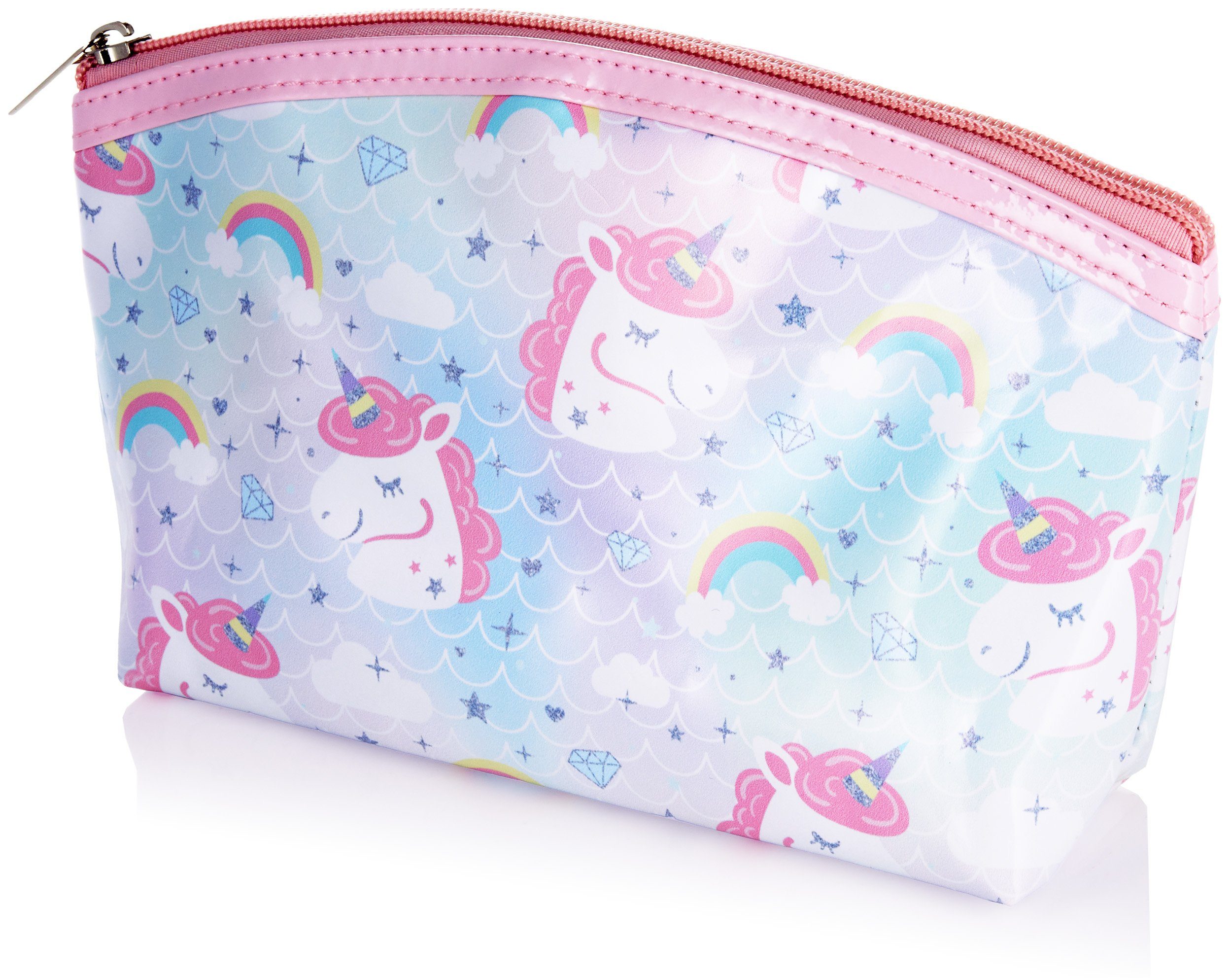 BRUBAKER Pflege-Geschenkset Dusch- und Badeset mit Einhörner mit Kirschblüten Duft, Pflegeset, 4-tlg., Einhorn Geschenkset in Kosmetiktasche für Frauen, Wellness Set