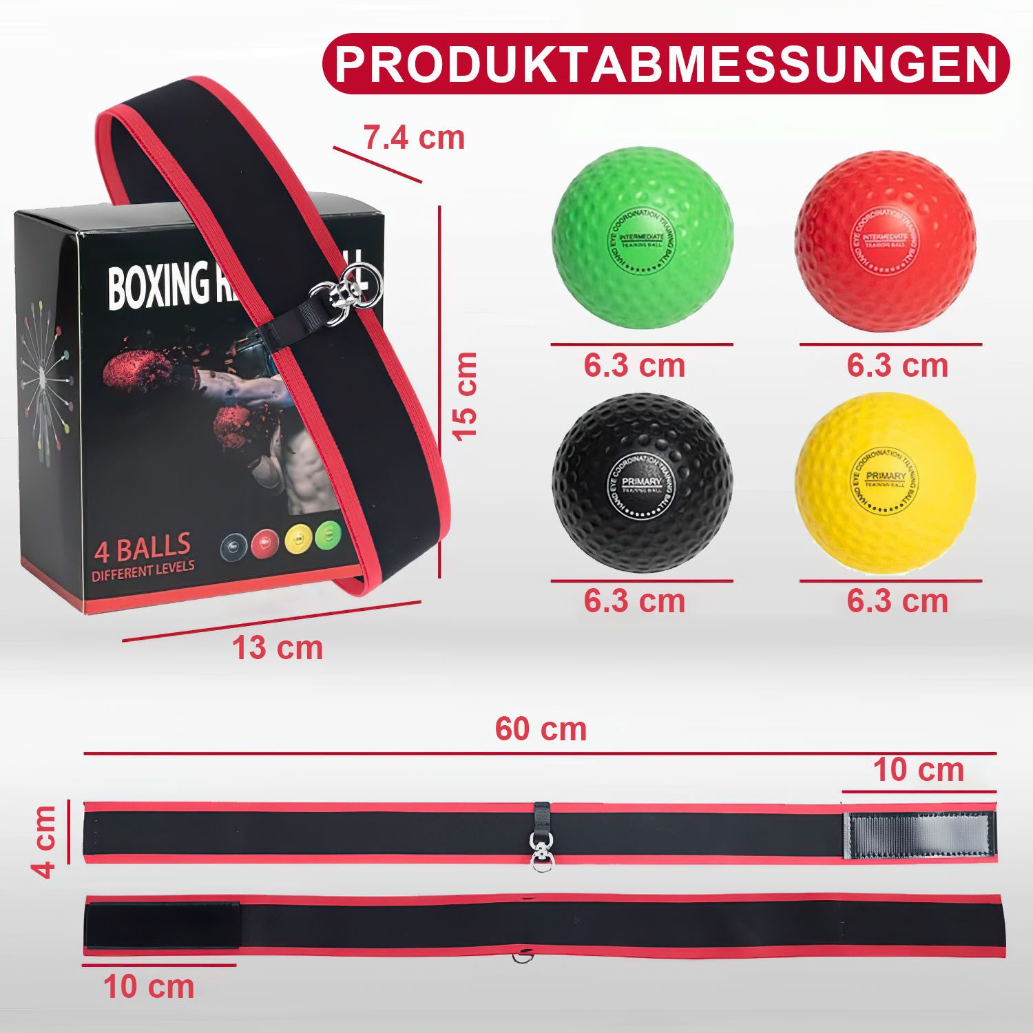 HEYHIPPO Bauchtrainer Reflex-Boxball Set mit 4 Bällen &2 Stirnbändern für Reaktions-Training (Satz, Verstellbarer Box-Reflexball für Erwachsene & Kinder, Kopfbefestigung), Boxing Reflexball, 4 Bälle für Reaktions- & Schnelligkeitstraining