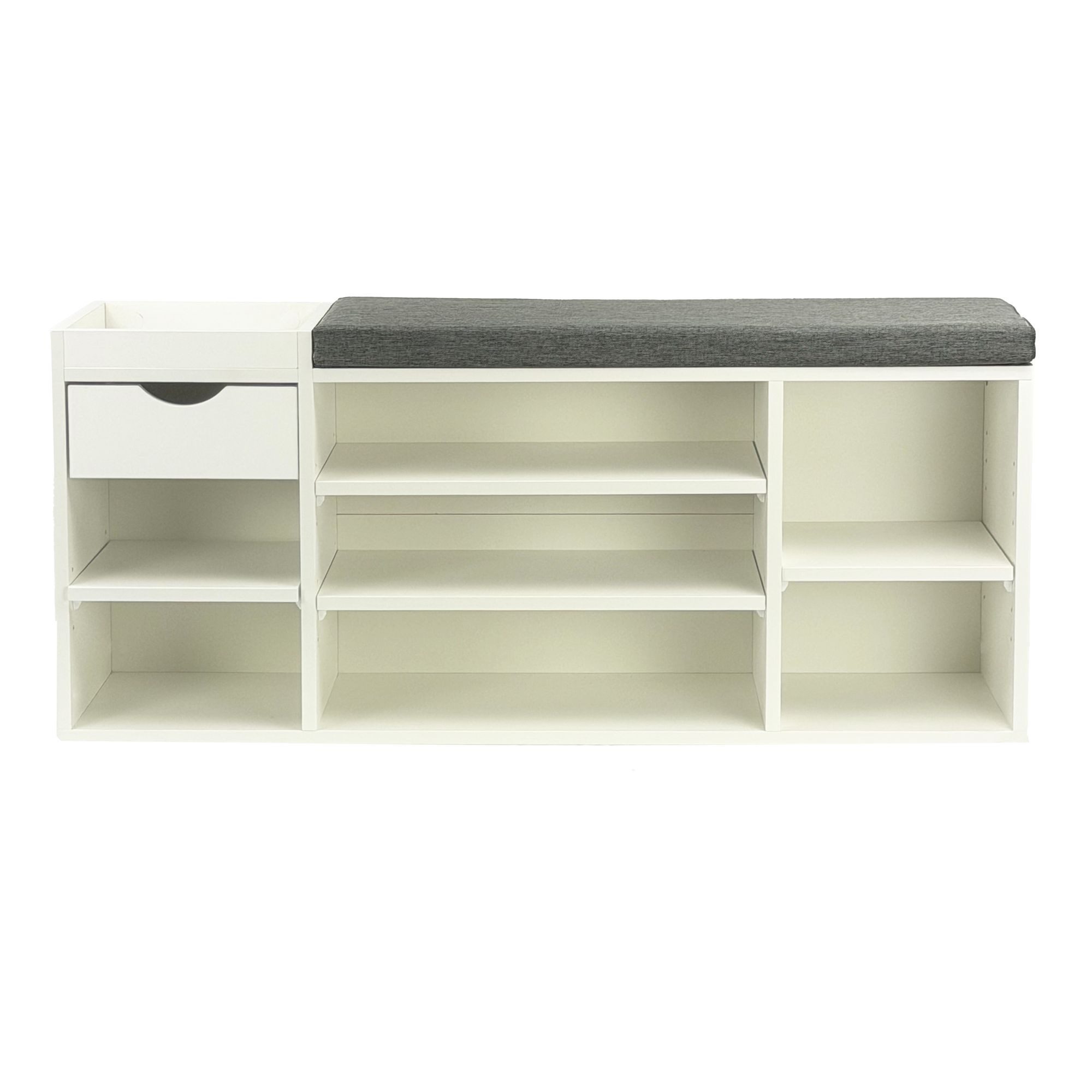 Wohnling Schuhbank WL7.767 Garderobenbank Weiß 100cm Flurbank Sitzbank Schuhregal Flur (Ordnung und Sitzkomfort für deinen Eingangsbereich), Flexible Ablagen und Schublade clever kombiniert