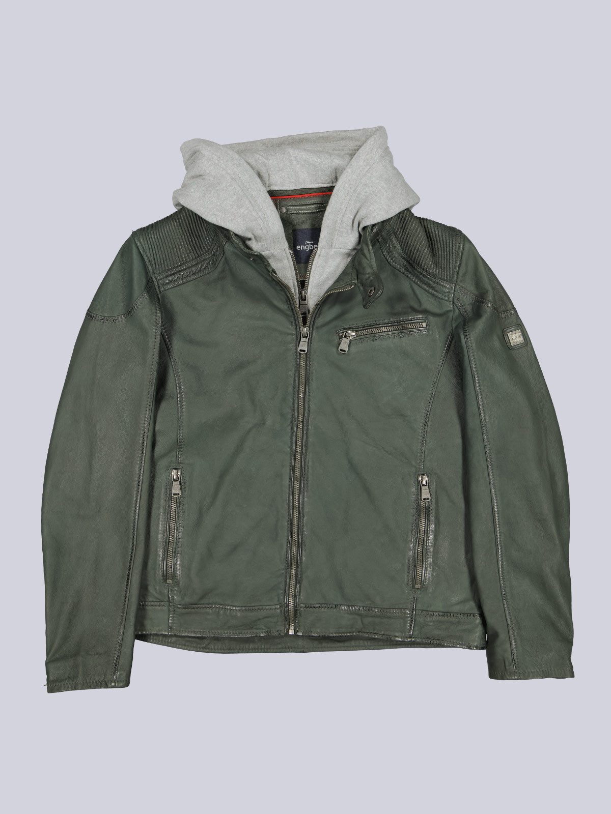 Engbers Lederjacke Herren Lederjacke mit heraustrennbarem Inlet, Gruen