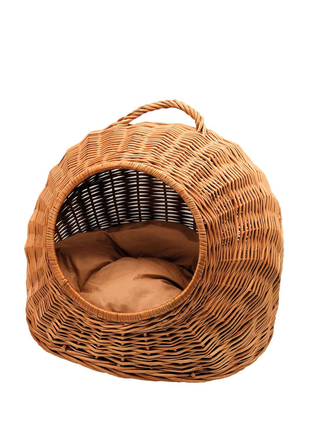 MyBer® Tierbett Katzen Hunde Häuschen Kleintier Transport Korb aus Weide geflochten, geflochten mit Kissen Handarbeit 50/40/40cm K5-081-SB