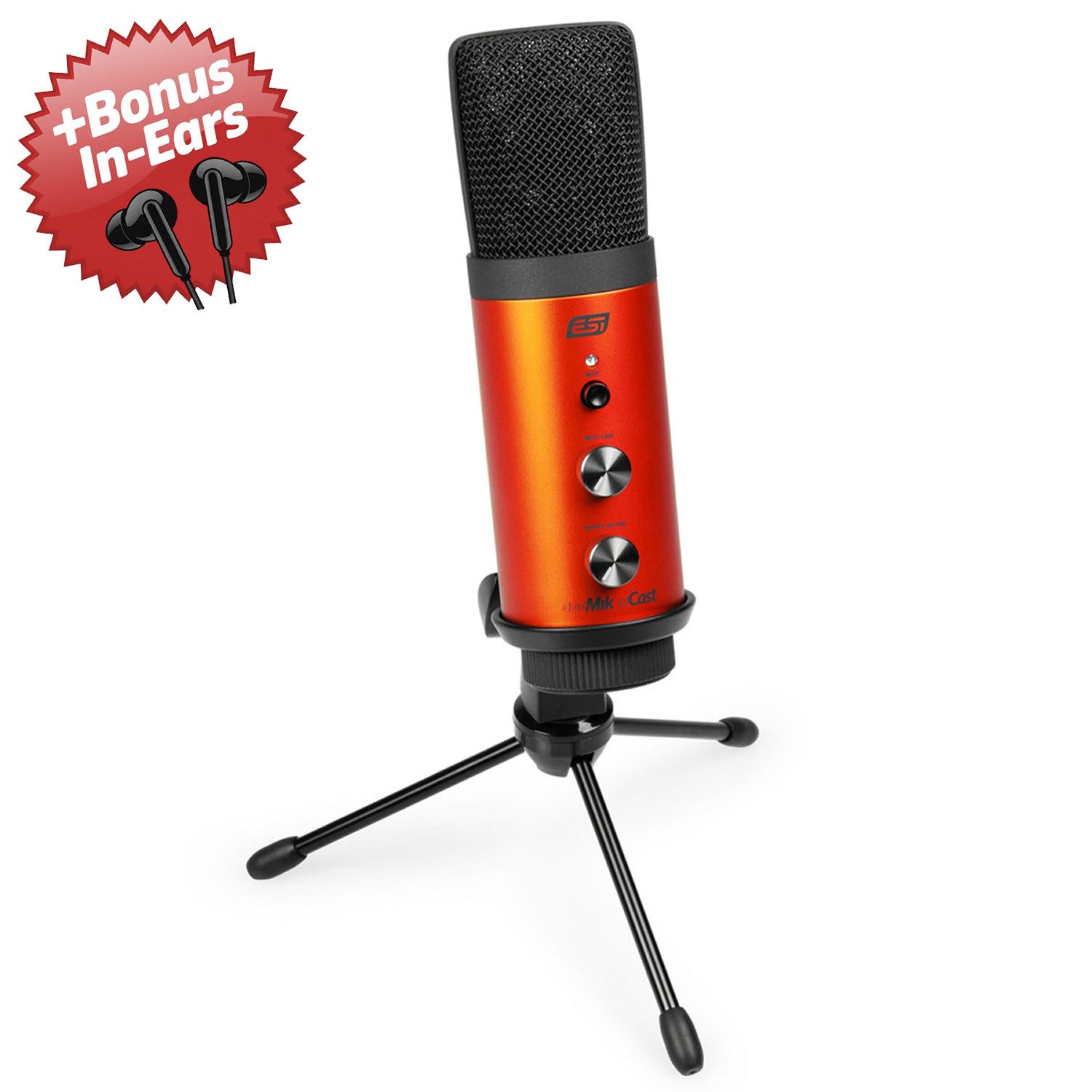 ESI Audio Mikrofon ESI CosMik uCast USB-Mikrofon + Bonus In-Ear Kopfhörer (1-tlg), Streaming, Podcasts, Gaming