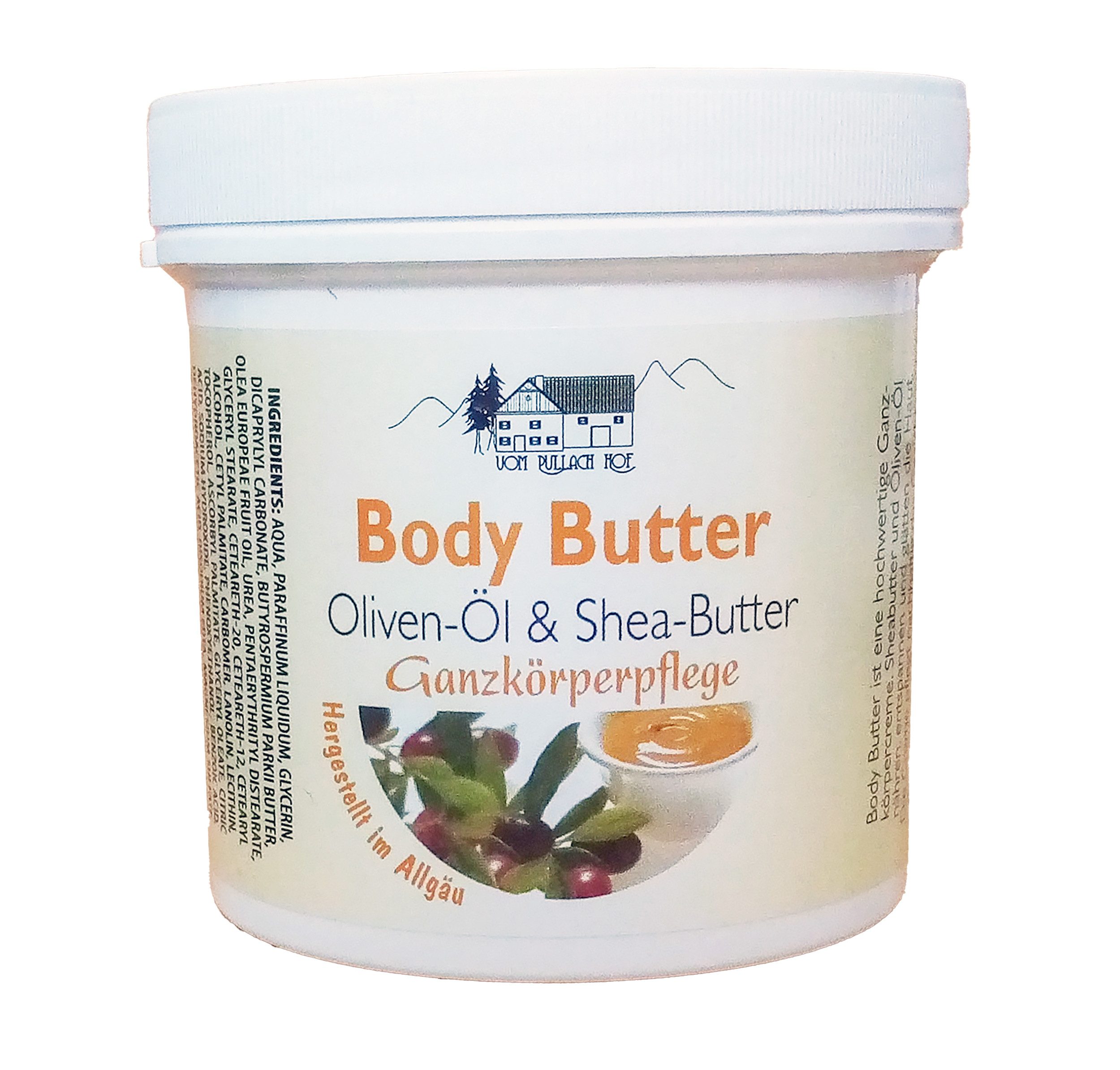 vom Pullach Hof Feuchtigkeitscreme BODY BUTTER 250ml mit Oliven-Öl & Shea-Butter Ganzkörperpflege 44, Feuchtigkeitscreme Hautpflege Körper Haut Creme