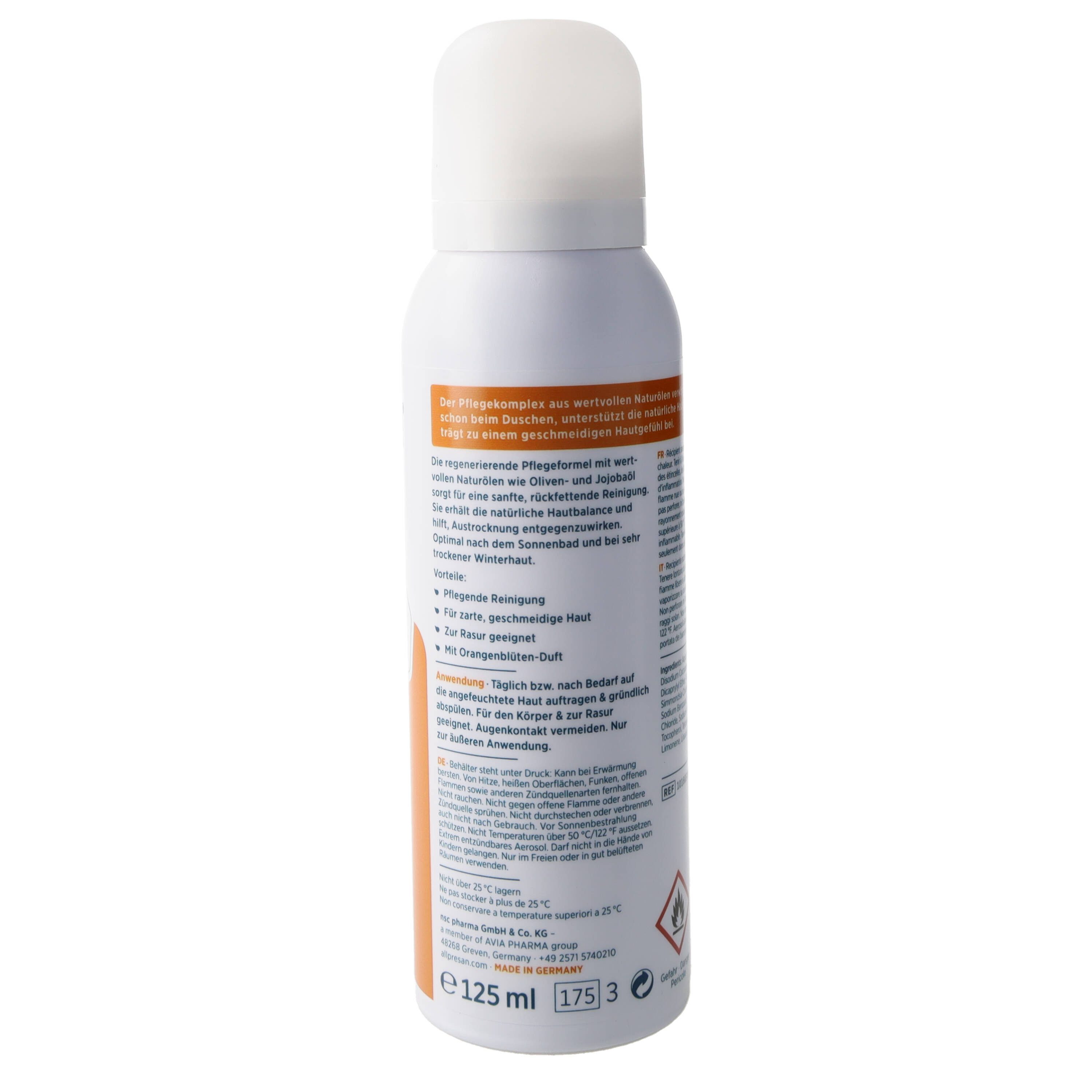 Allpresan Duschschaum Allpresan Duschschaum Ltd. Edition Orangenblüte 125ml, 1-tlg., Pflegt schon beim Duschen Jojoba-, Olivenöl & Aloe Vera