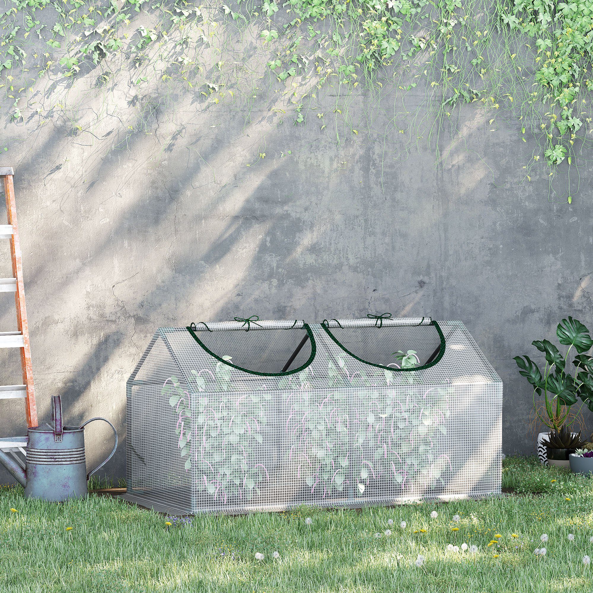 Thumbnail - Outsunny Foliengewächshaus Mit Fenster PE Frühbeet, BxTxH: 120 x 60 x 60 cm, BxLxH: 60 x 120 x 60 cm, Tomatenhaus 1-St.,...