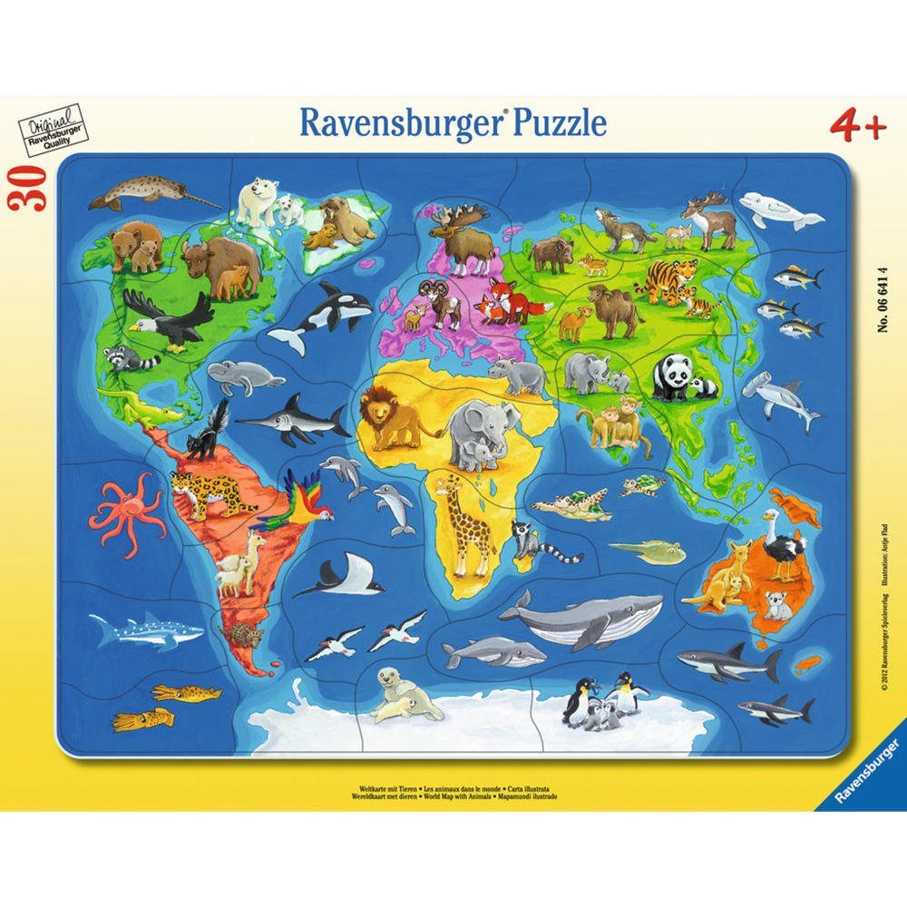 Ravensburger Rahmenpuzzle Weltkarte Mit 30 Rahmenpuzzle, - Tieren Puzzleteile