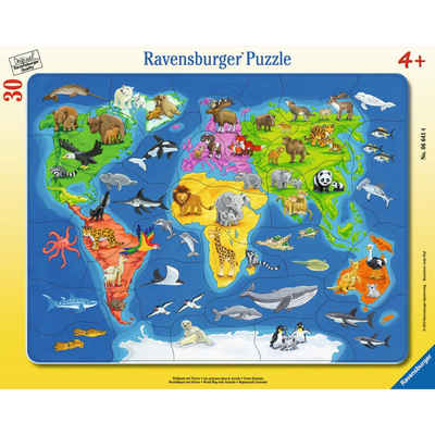 Ravensburger Rahmenpuzzle Weltkarte Mit Tieren - Rahmenpuzzle, 30 Puzzleteile