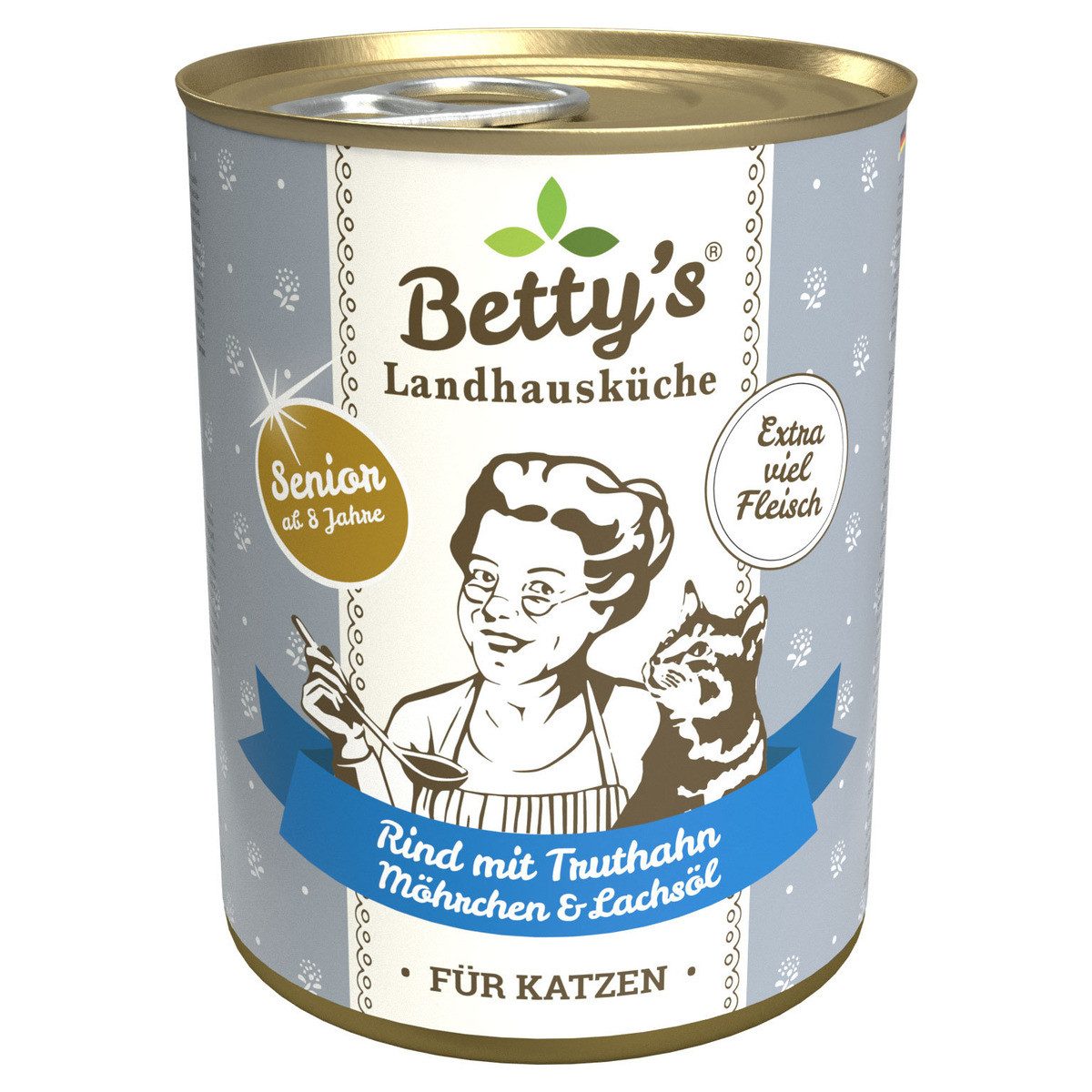 Bettys Landhausküche Senior Rind mit Truthahn, Möhrchen & Lachsöl 400 g - 6 Stück, Nassfutter für: Katze