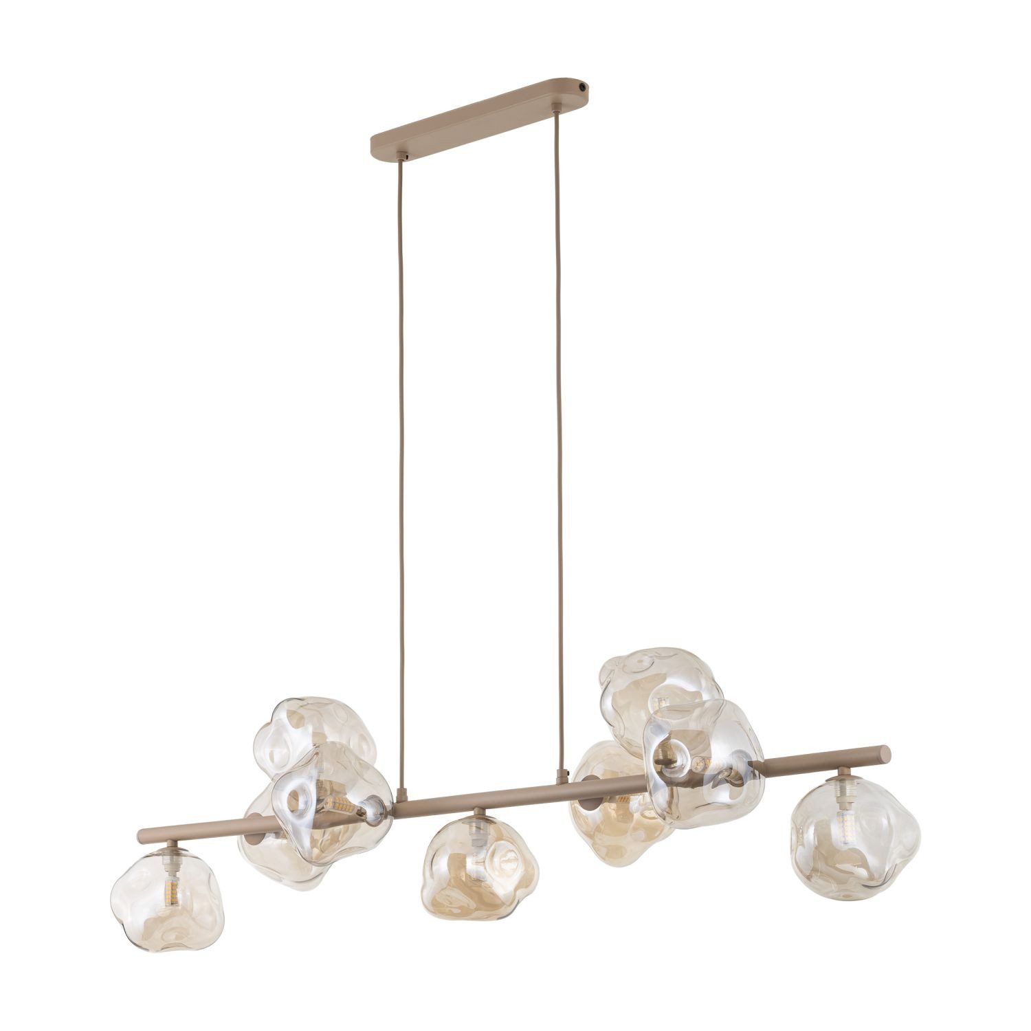 Licht-Erlebnisse Pendelleuchte UMERA, ohne Leuchtmittel, Metall Rauchglas G9 H: max. 141 cm Beige Cognac länglich Modern