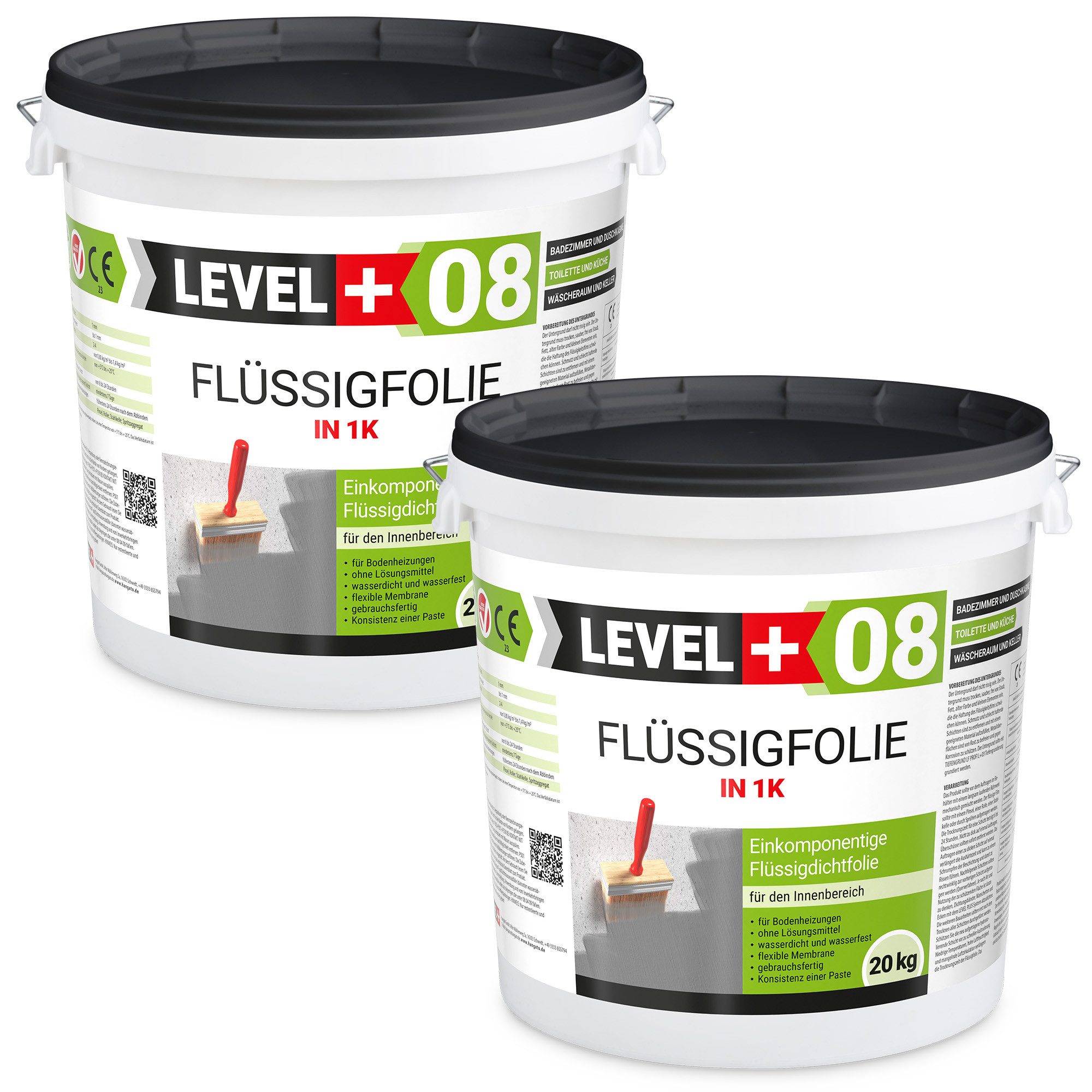 Level+ Dichtstoff Flüssigfolie Badbdichtung 1K Dichtschlämme Dichtfolie L+08 - 40KG